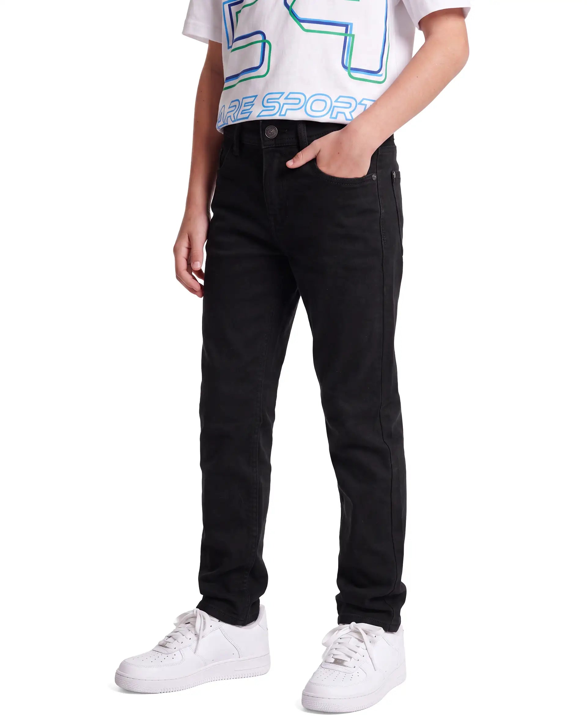 Rare Ones Kid's Corvo-K Black Cotton Blend Fabric Regular Plain Jeans