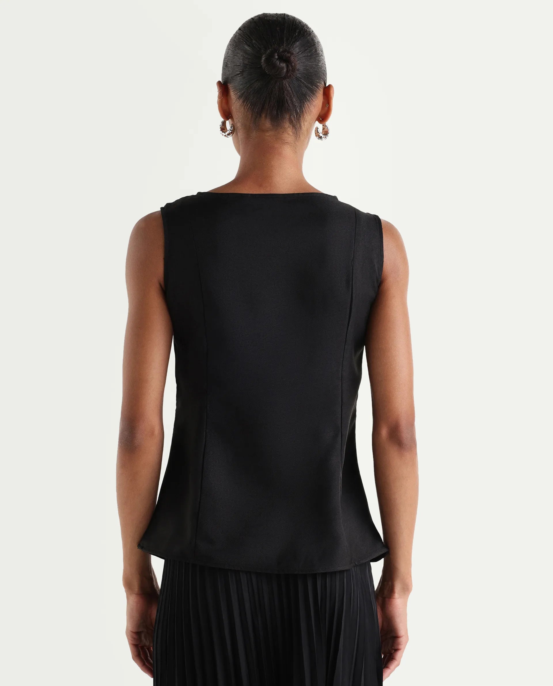Rareism Women's Valton Black Polyester Sleeveless Regular Fit Plain Top