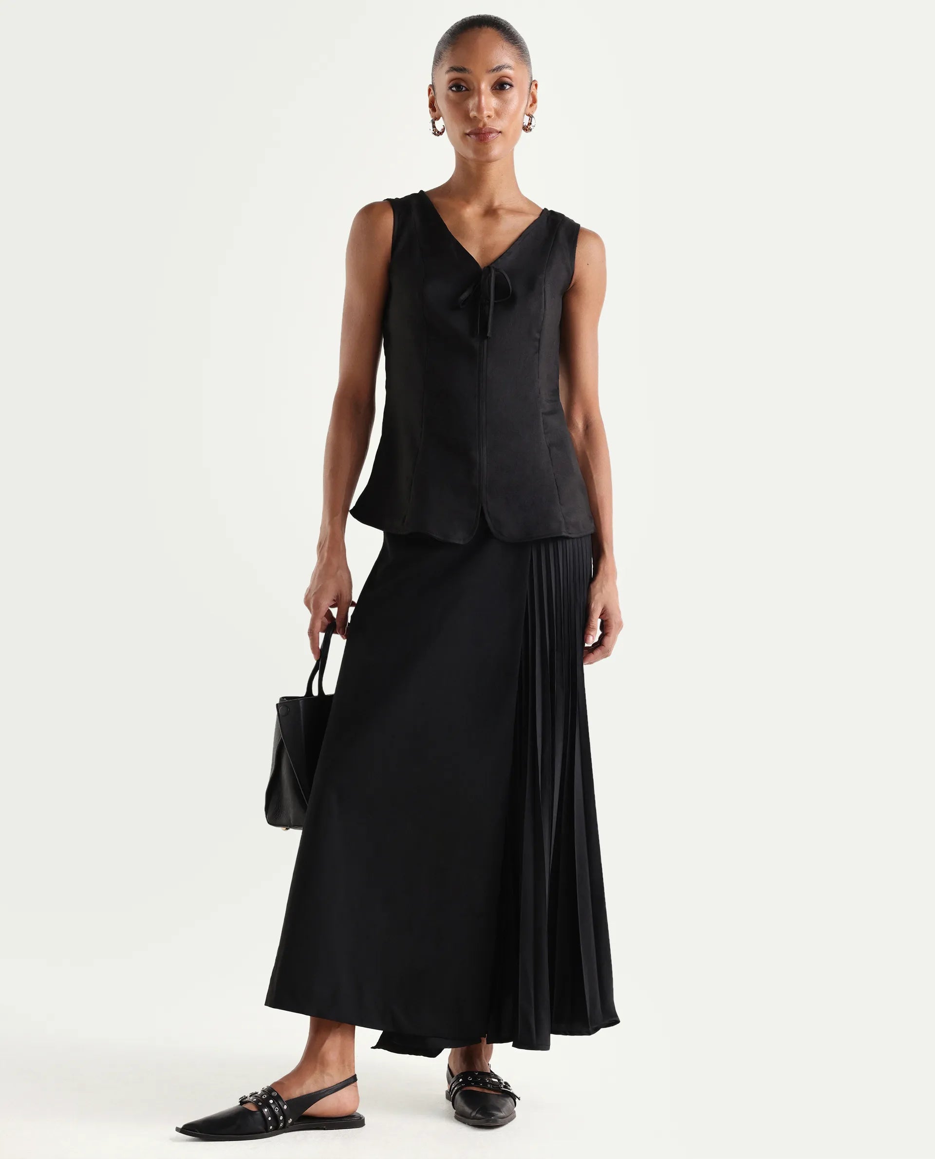 Rareism Women's Valton Black Polyester Sleeveless Regular Fit Plain Top