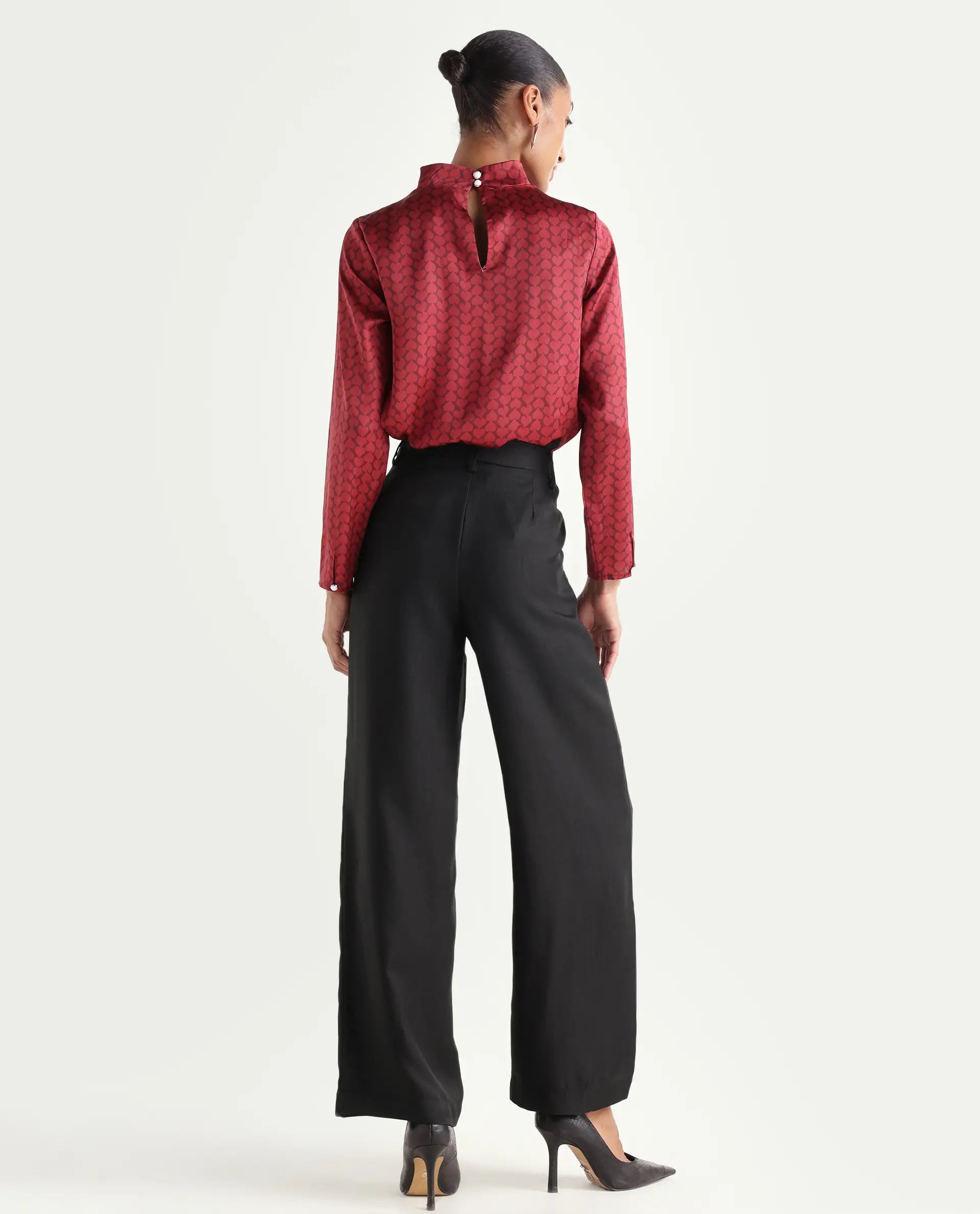 Rareism Women's Vrait Black Polyester Straight Plain Trouser
