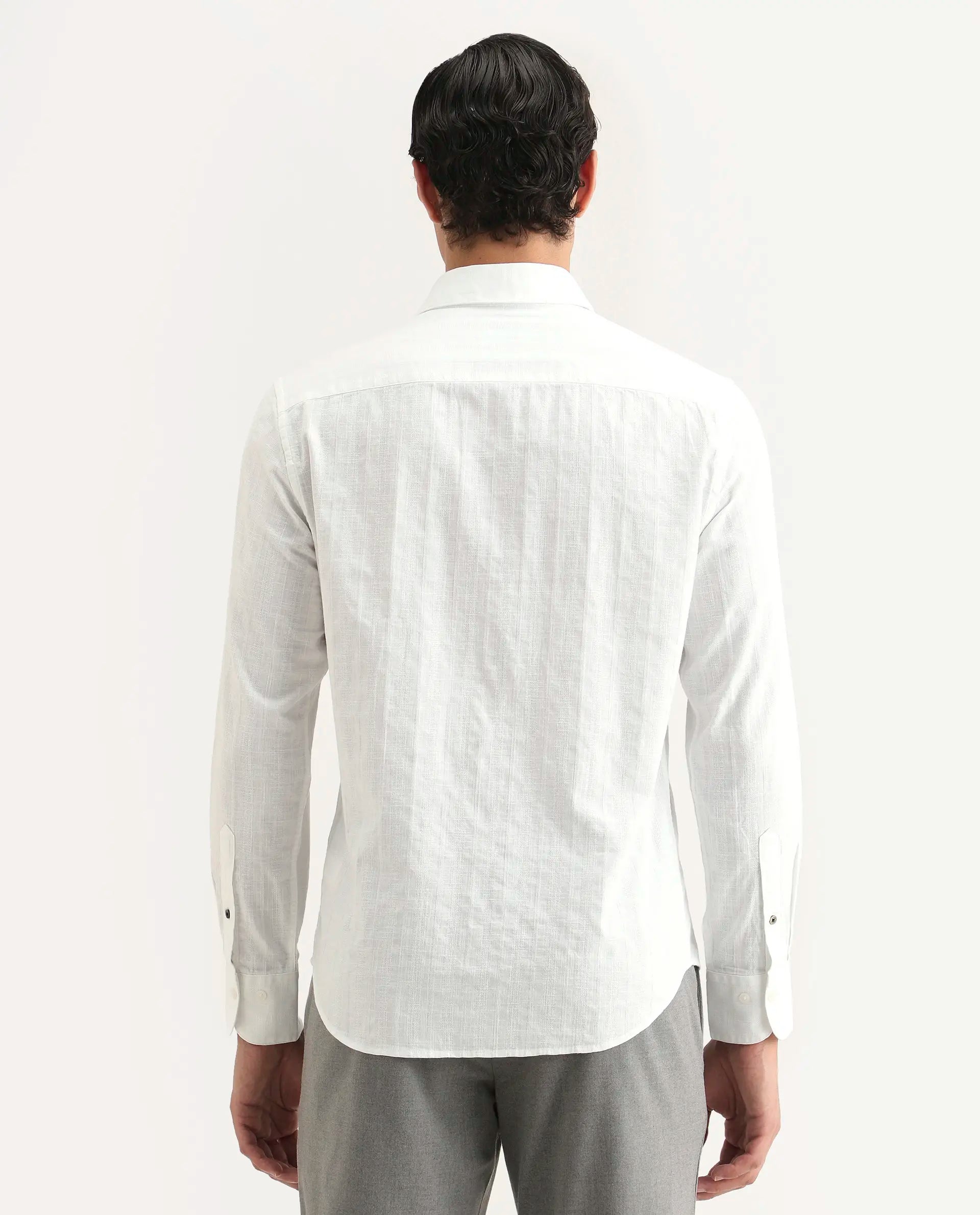 Rare Rabbit Men's Laver White Cotton Fabric Full Sleeve Regular Fit Textured Shirt