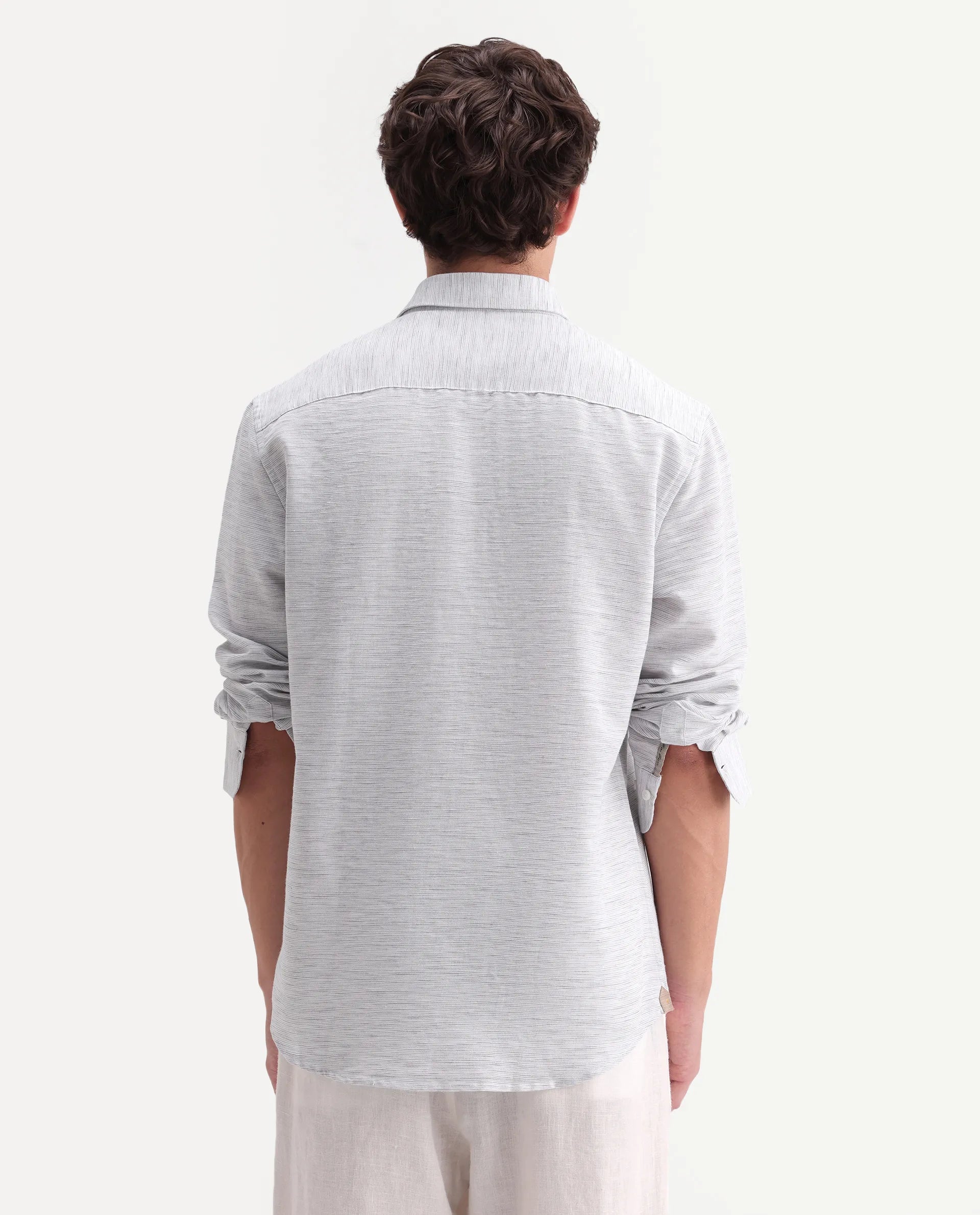 Rare Rabbit Men's Frit Light Grey Linen Blend Fabric Full Sleeve Regular Fit Textured Shirt