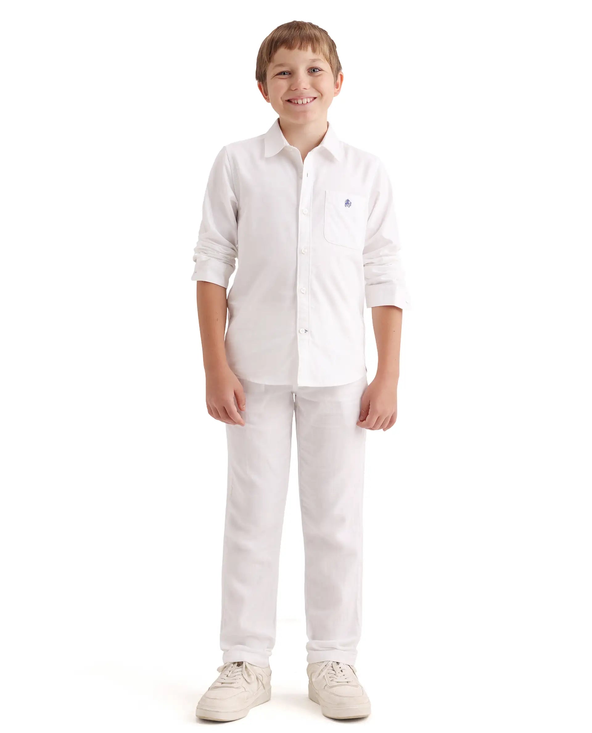 Rare Ones Kids Prest-K-26 White Cotton Blend Button And Zipper Closure Regular Fit Trouser
