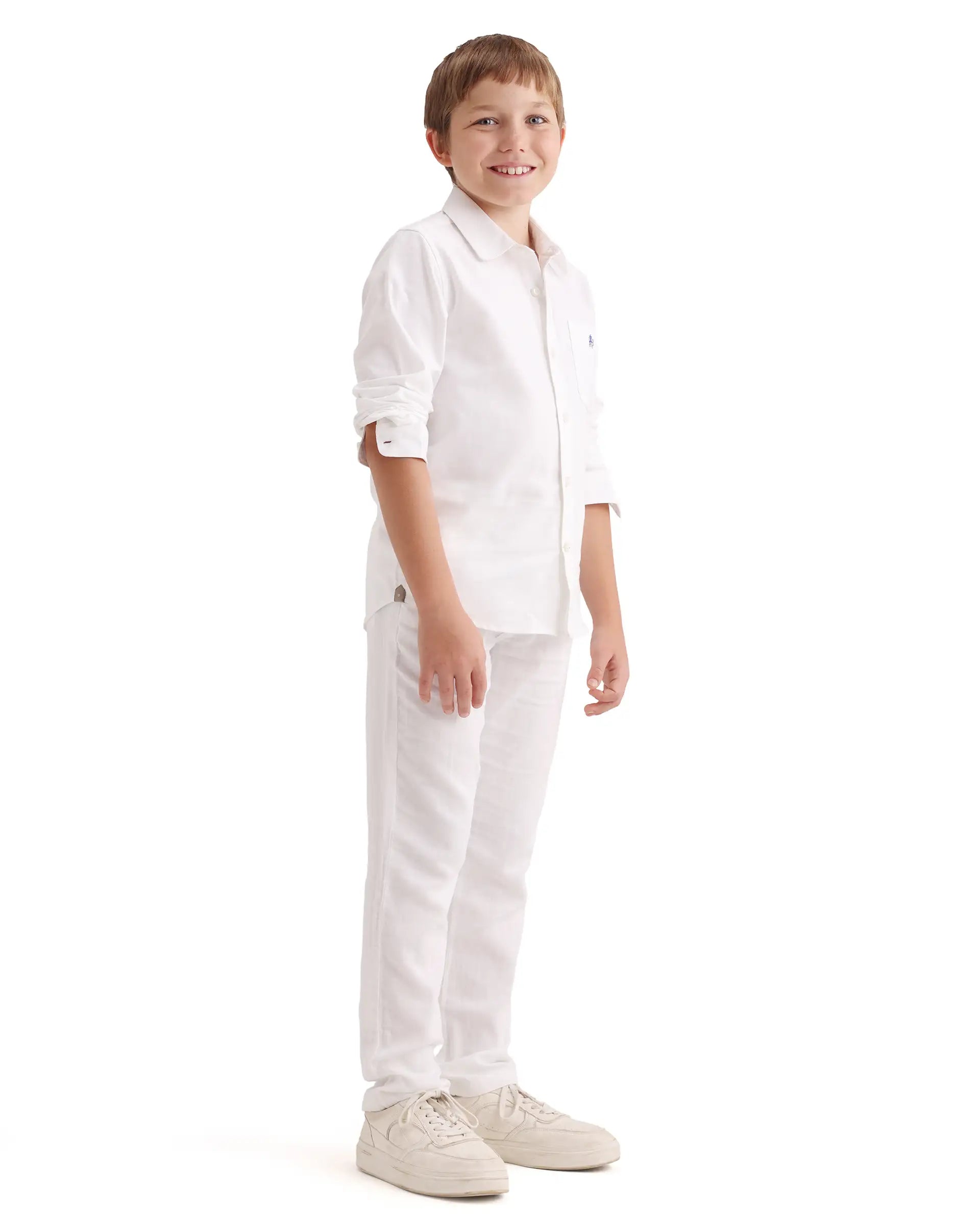 Rare Ones Kids Prest-K-26 White Cotton Blend Button And Zipper Closure Regular Fit Trouser