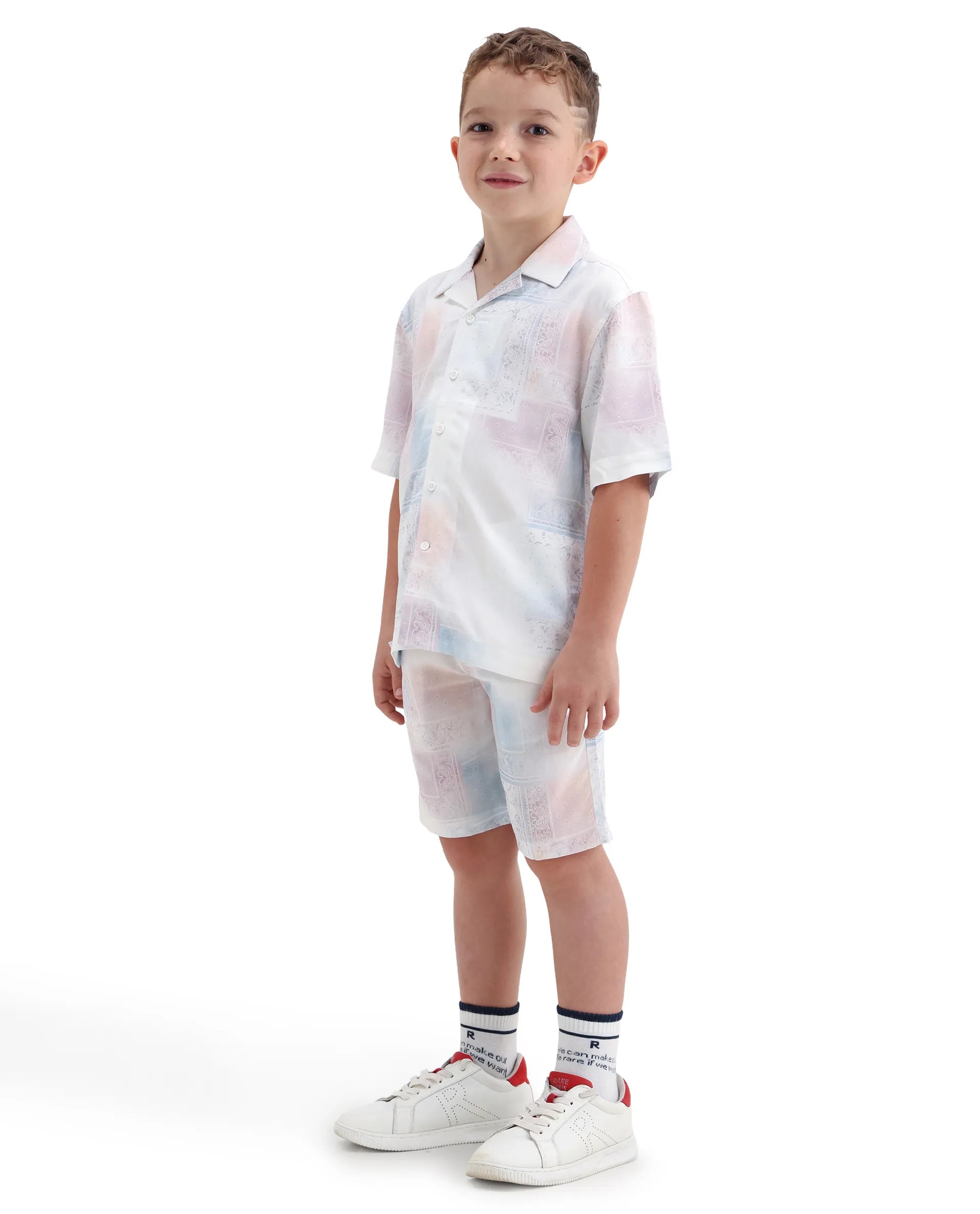 Rare Ones Kids Adrin-B Off White Viscose Rayon Button Closure Regular Fit Shorts