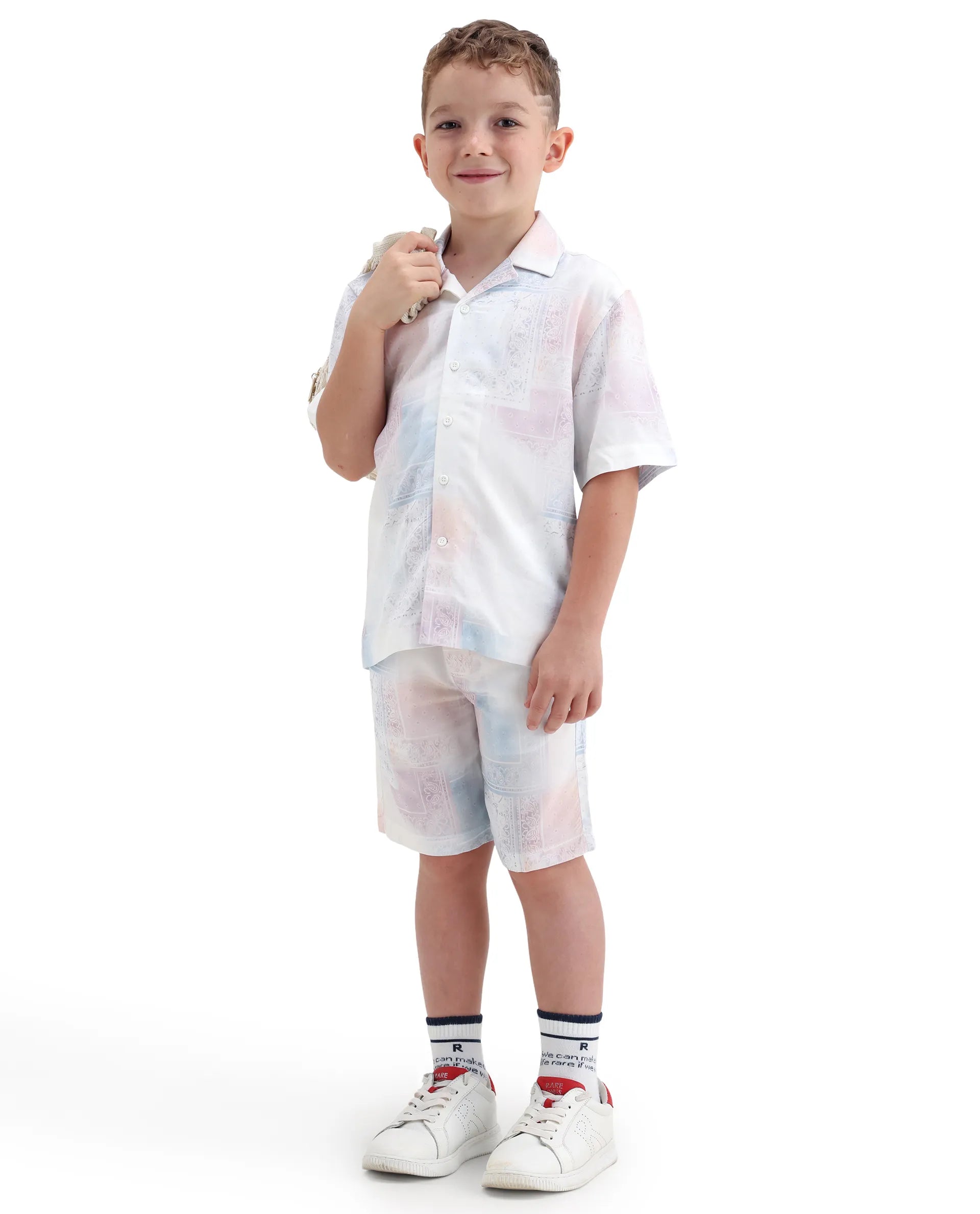 Rare Ones Kids Adrin-B Off White Viscose Rayon Button Closure Regular Fit Shorts