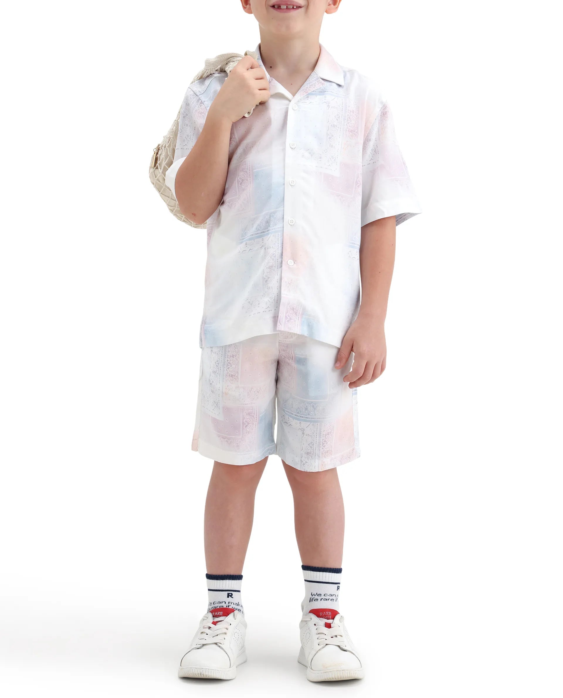 Rare Ones Kids Adrin-B Off White Viscose Rayon Button Closure Regular Fit Shorts