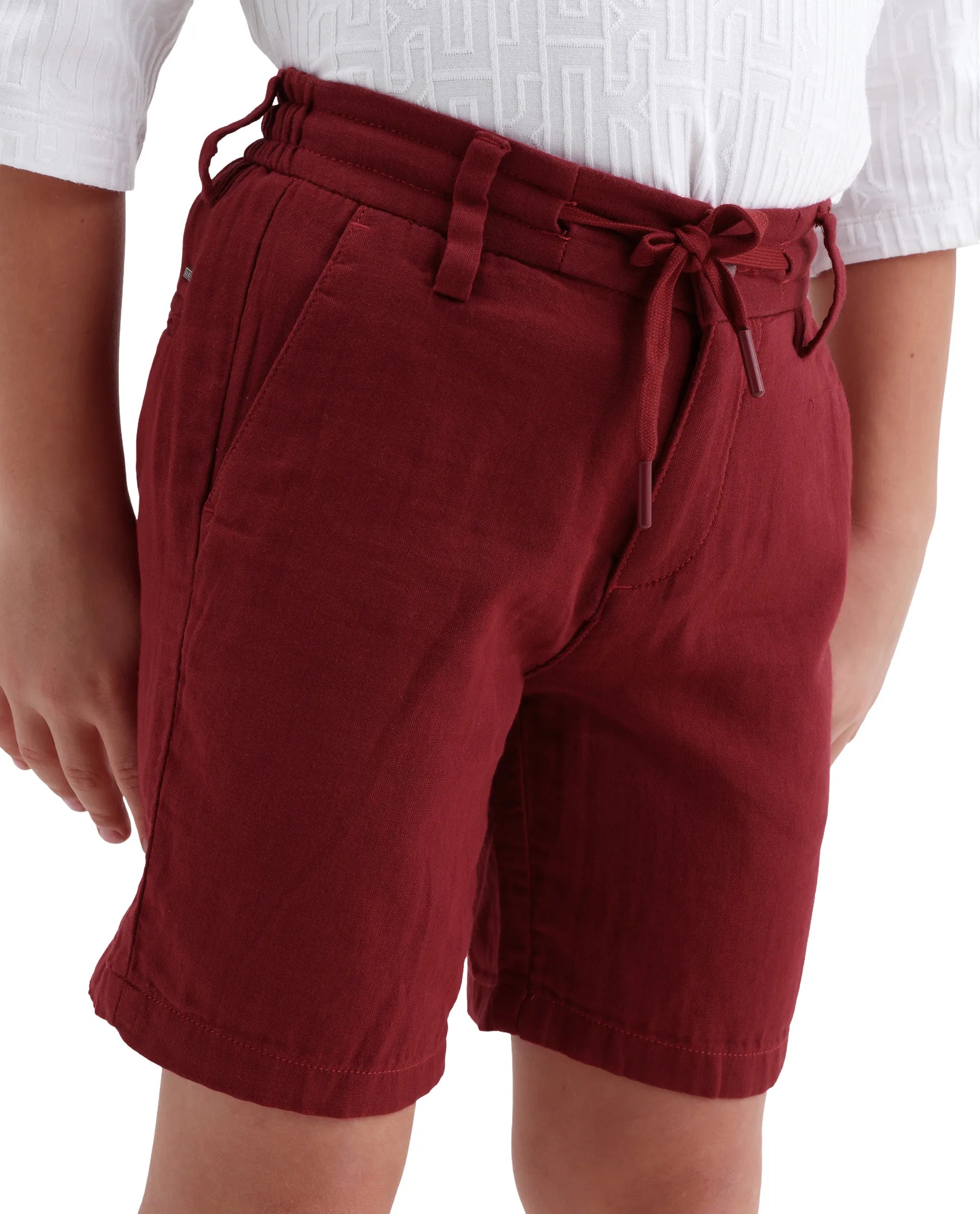 Rare Ones Kids Pinto-K-26 Red Cotton Blend Button Closure Regular Fit Shorts