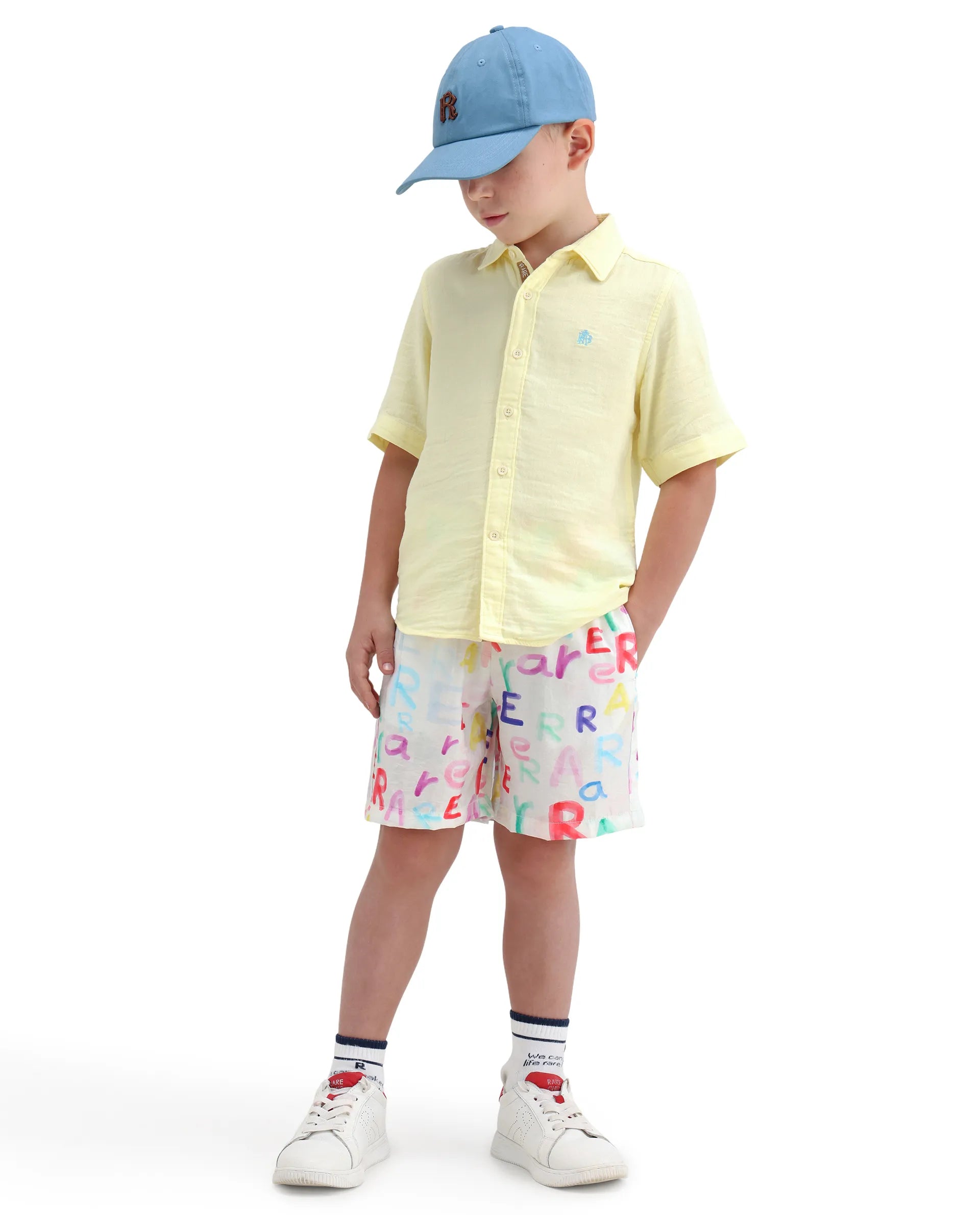 Rare Ones Kids Cron-B Off White Viscose Blend Button Closure Regular Fit Shorts