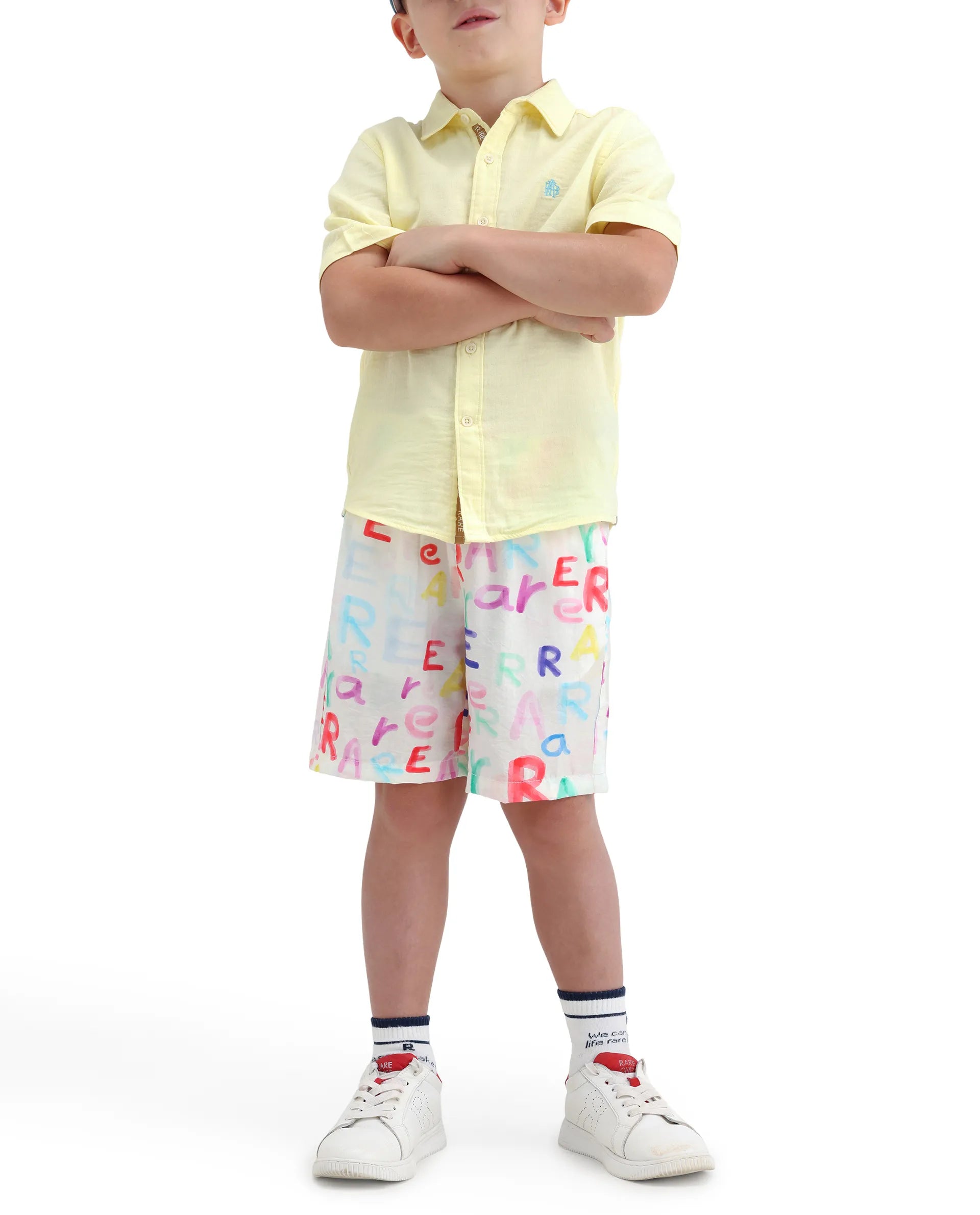 Rare Ones Kids Cron-B Off White Viscose Blend Button Closure Regular Fit Shorts