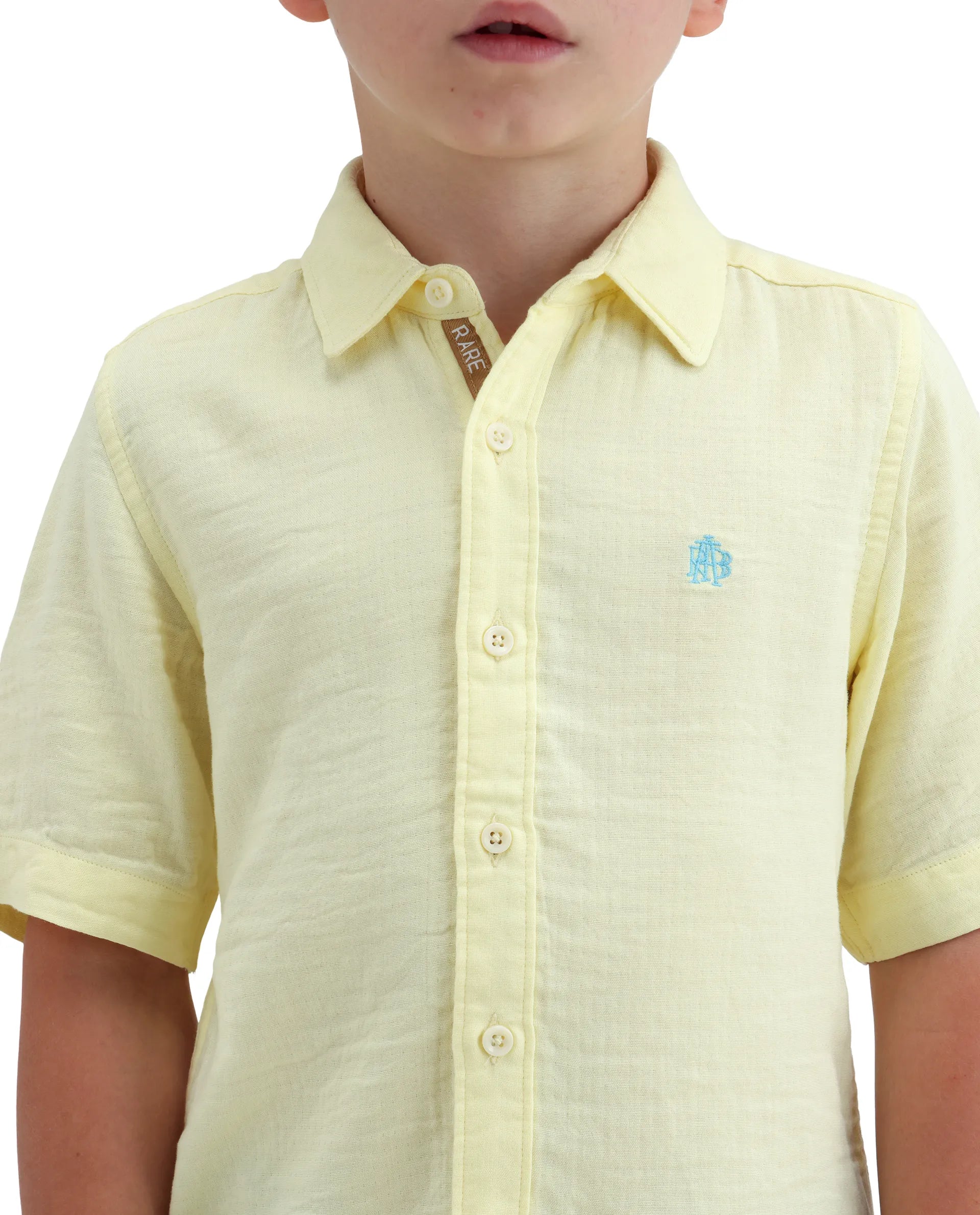 Rare Ones Kids Layerr-K-Hs-26 Light Yellow Cotton Blend Button Closure Regular Fit Shirt
