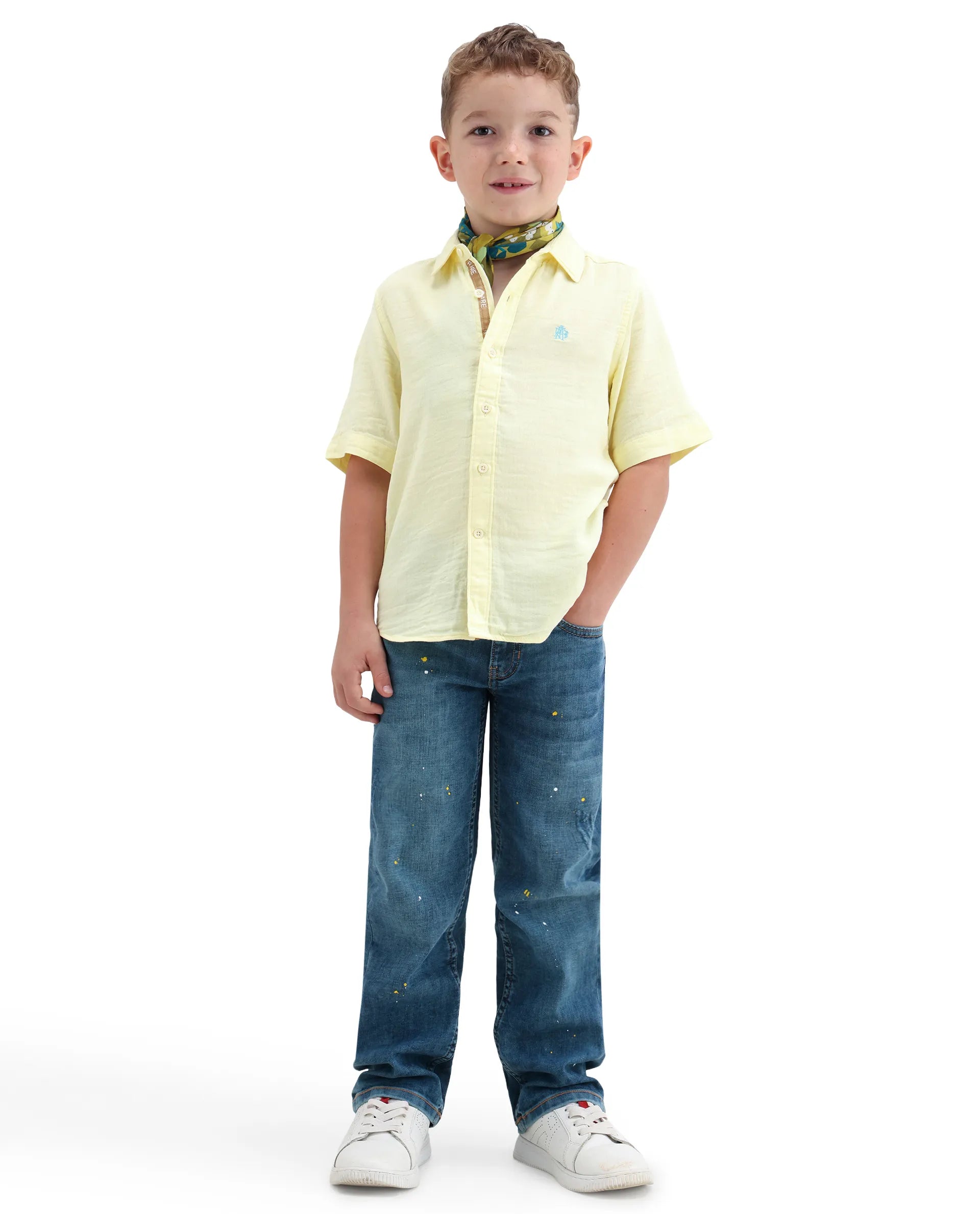 Rare Ones Kids Layerr-K-Hs-26 Light Yellow Cotton Blend Button Closure Regular Fit Shirt
