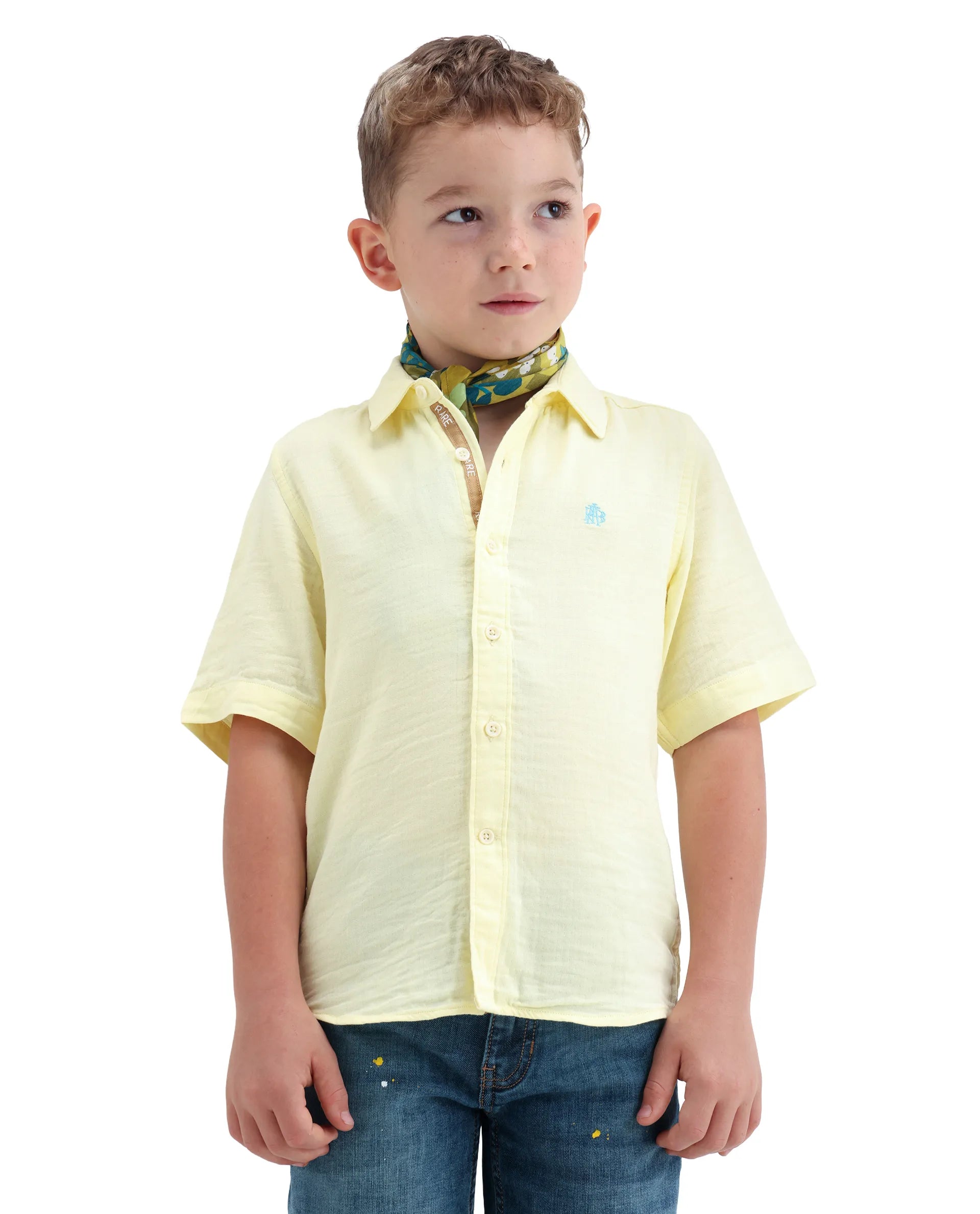 Rare Ones Kids Layerr-K-Hs-26 Light Yellow Cotton Blend Button Closure Regular Fit Shirt