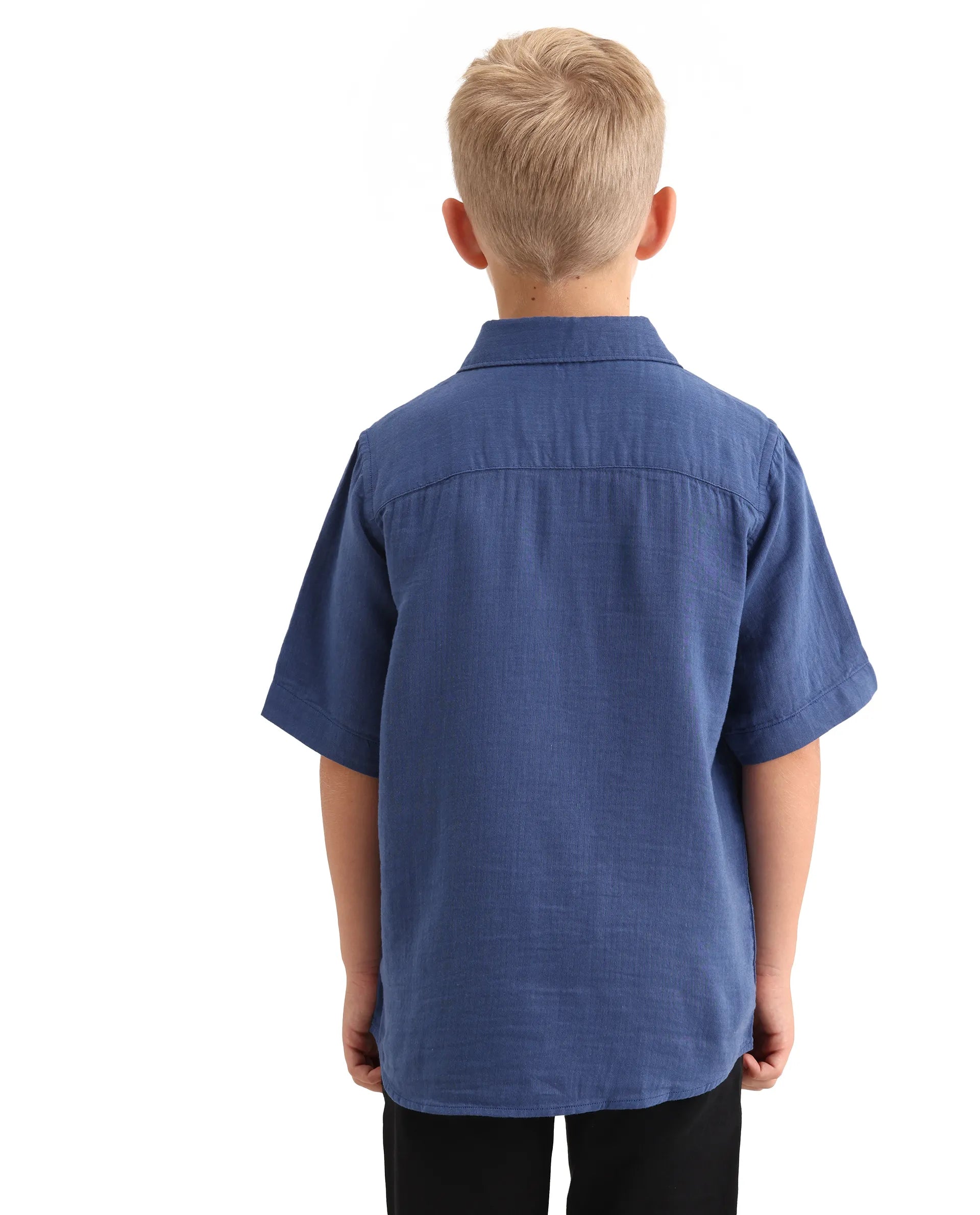 Rare Ones Kids Layerr-K-Hs-26 Blue Cotton Blend Button Closure Regular Fit Shirt
