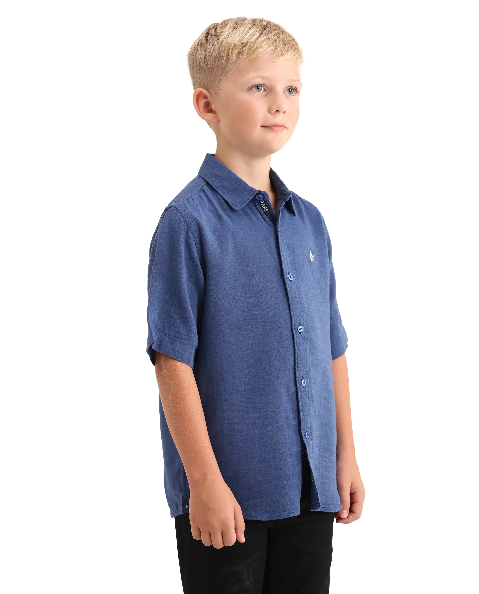 Rare Ones Kids Layerr-K-Hs-26 Blue Cotton Blend Button Closure Regular Fit Shirt