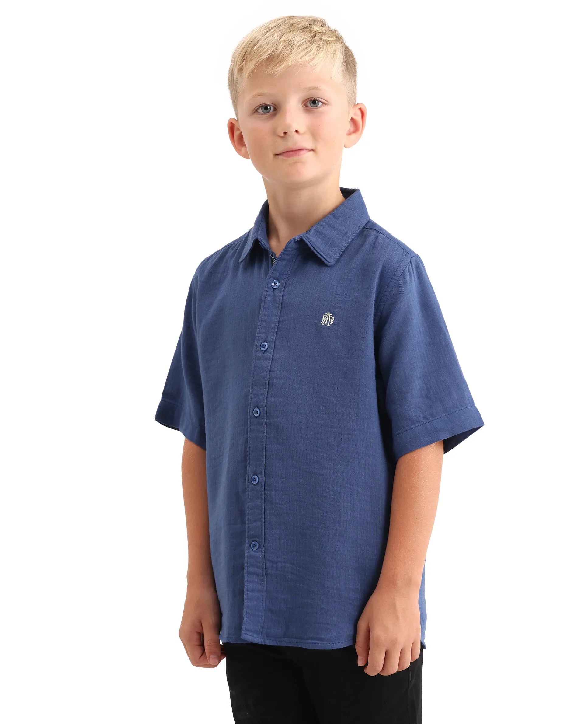 Rare Ones Kids Layerr-K-Hs-26 Blue Cotton Blend Button Closure Regular Fit Shirt