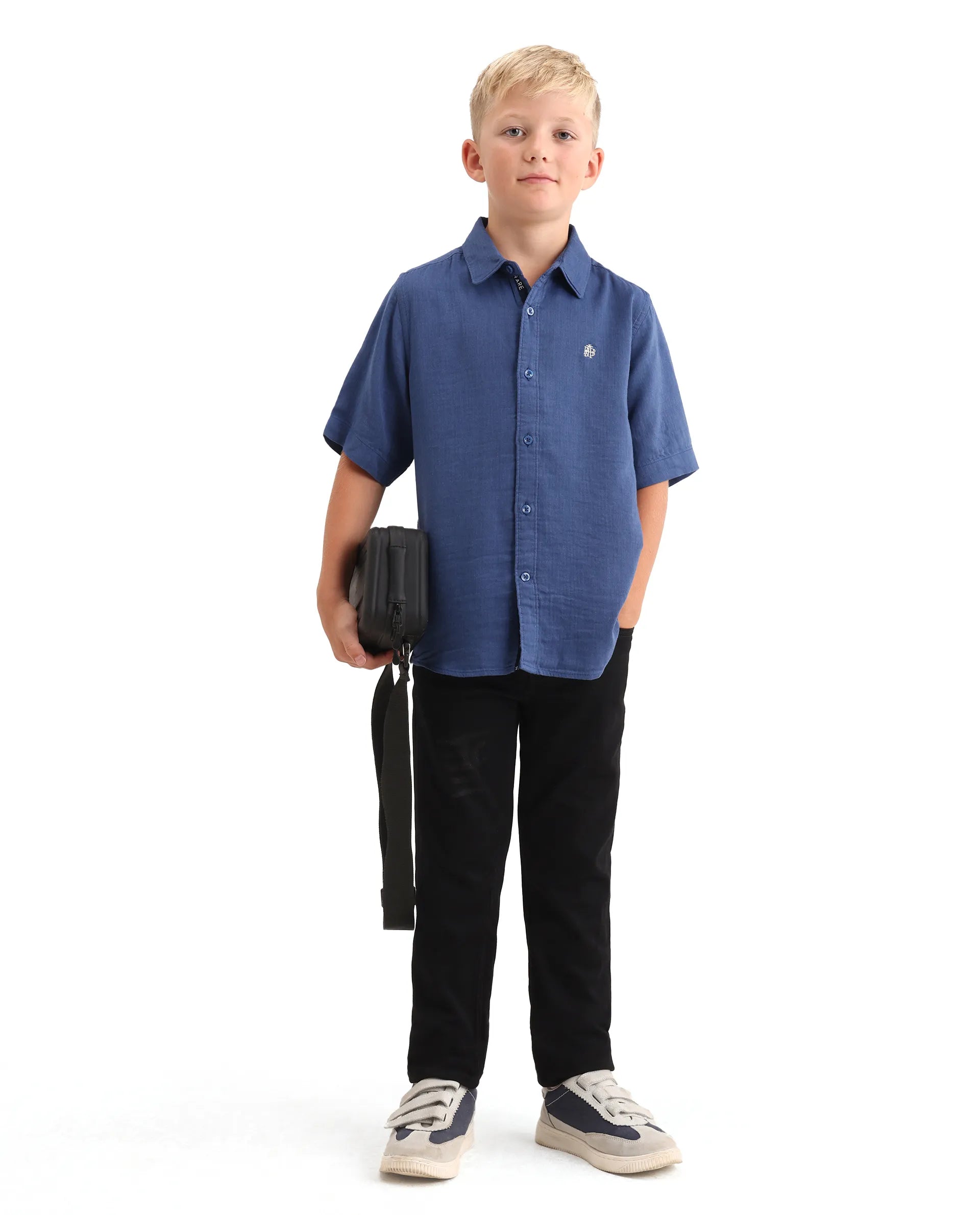 Rare Ones Kids Layerr-K-Hs-26 Blue Cotton Blend Button Closure Regular Fit Shirt