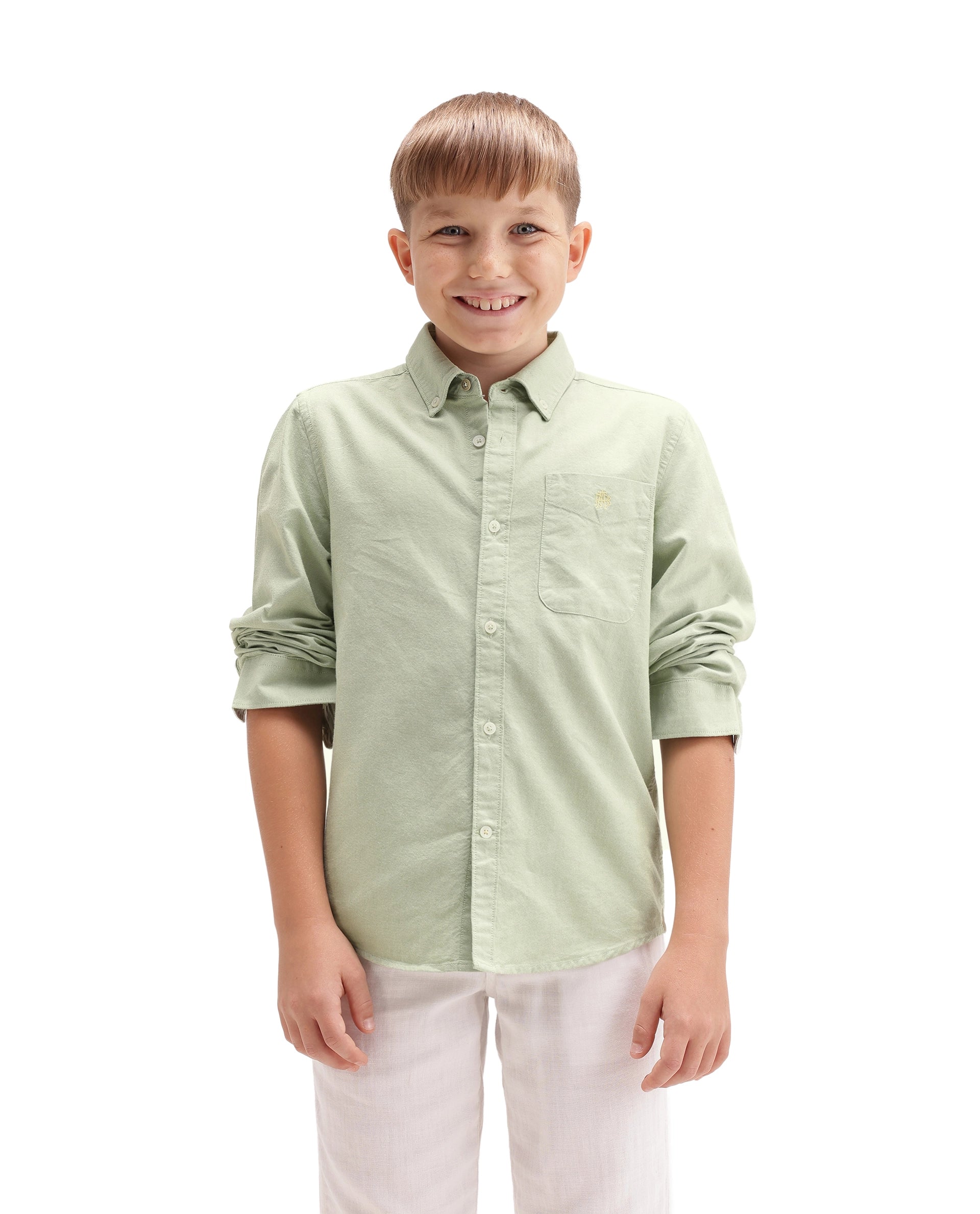 Rare Ones Kids Jac-26 Pastel Green Cotton Button Closure Regular Fit Shirt