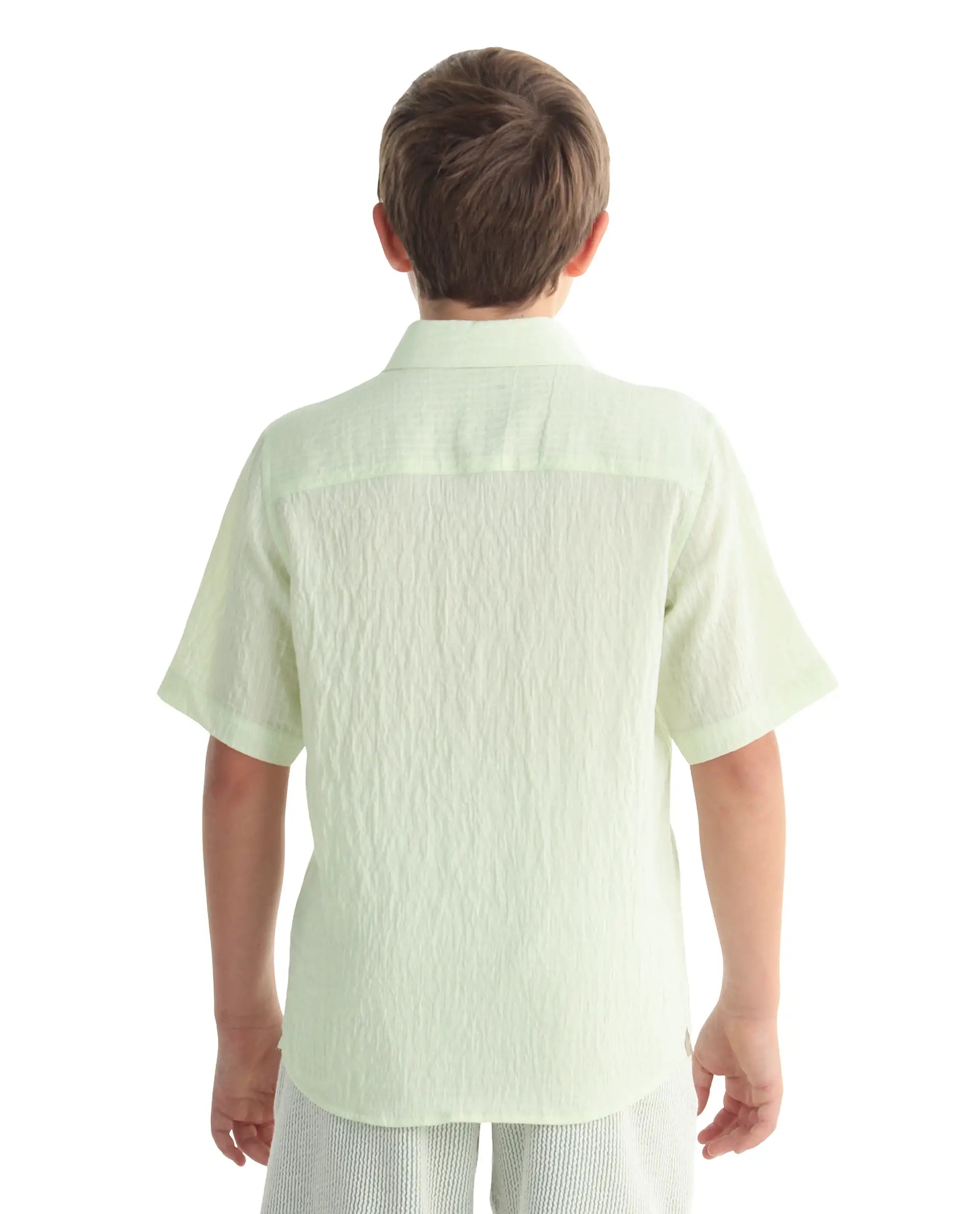 Rare Ones Kids Lyth-26 Fluorescent Green Viscose Blend Button Closure Regular Fit Shirt