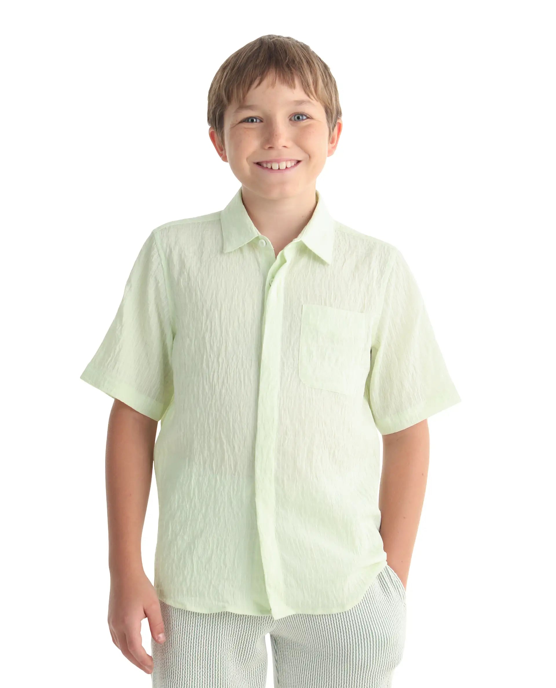 Rare Ones Kids Lyth-26 Fluorescent Green Viscose Blend Button Closure Regular Fit Shirt