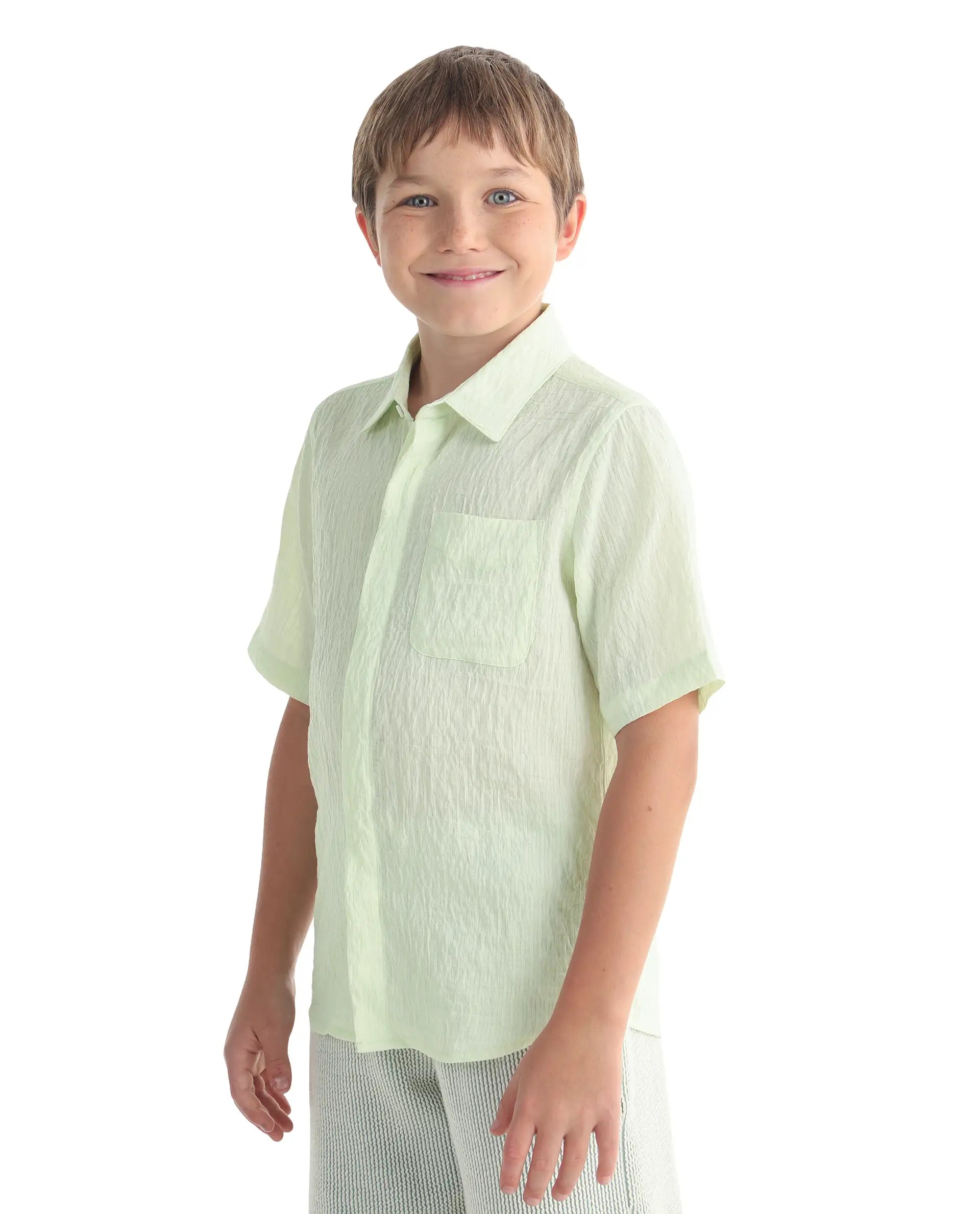 Rare Ones Kids Lyth-26 Fluorescent Green Viscose Blend Button Closure Regular Fit Shirt