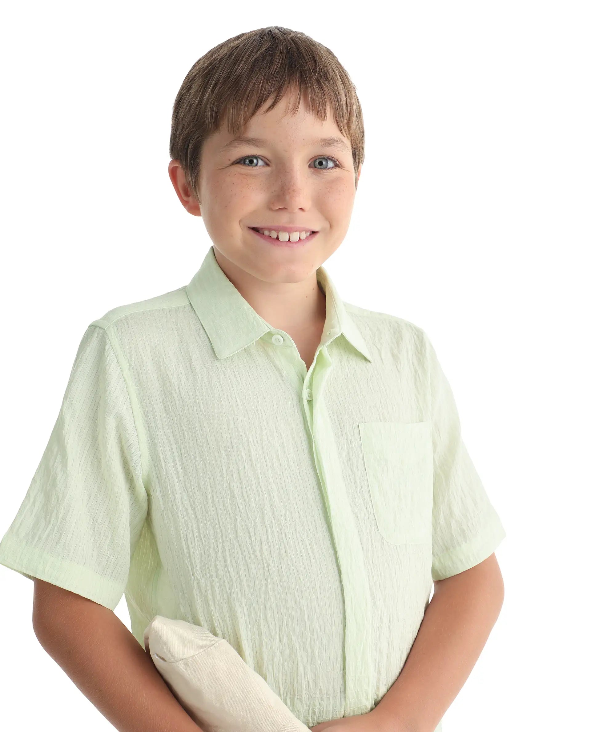Rare Ones Kids Lyth-26 Fluorescent Green Viscose Blend Button Closure Regular Fit Shirt