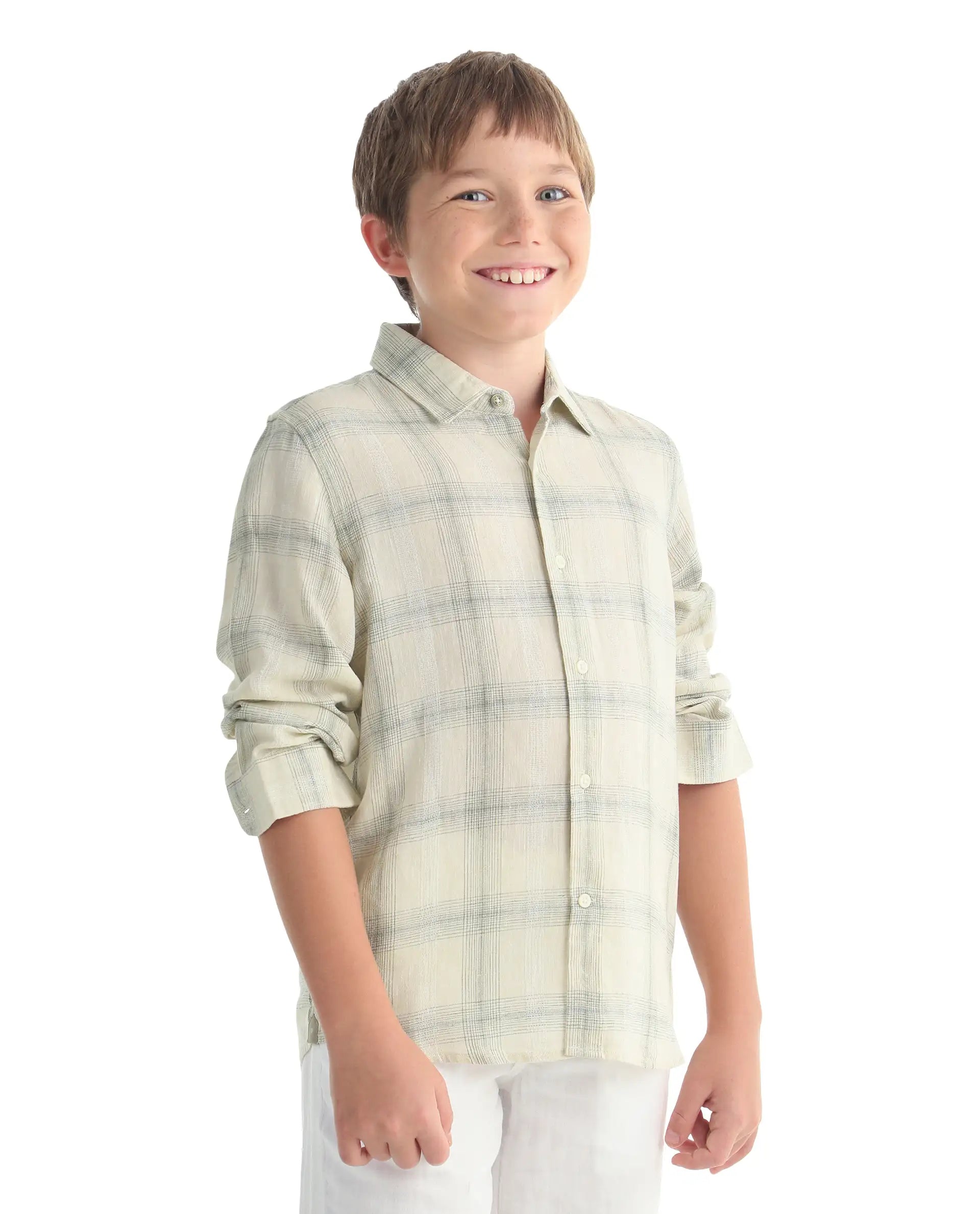 Rare Ones Kids Eamon-26 Yellow Linen Blend Button Closure Regular Fit Shirt