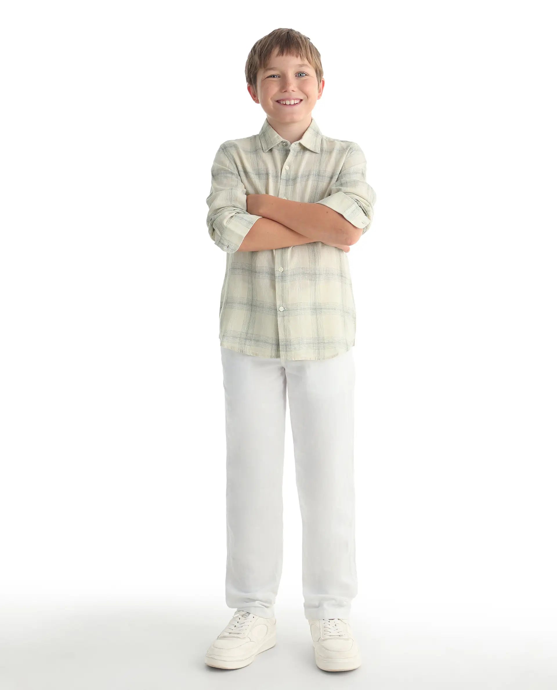 Rare Ones Kids Eamon-26 Yellow Linen Blend Button Closure Regular Fit Shirt