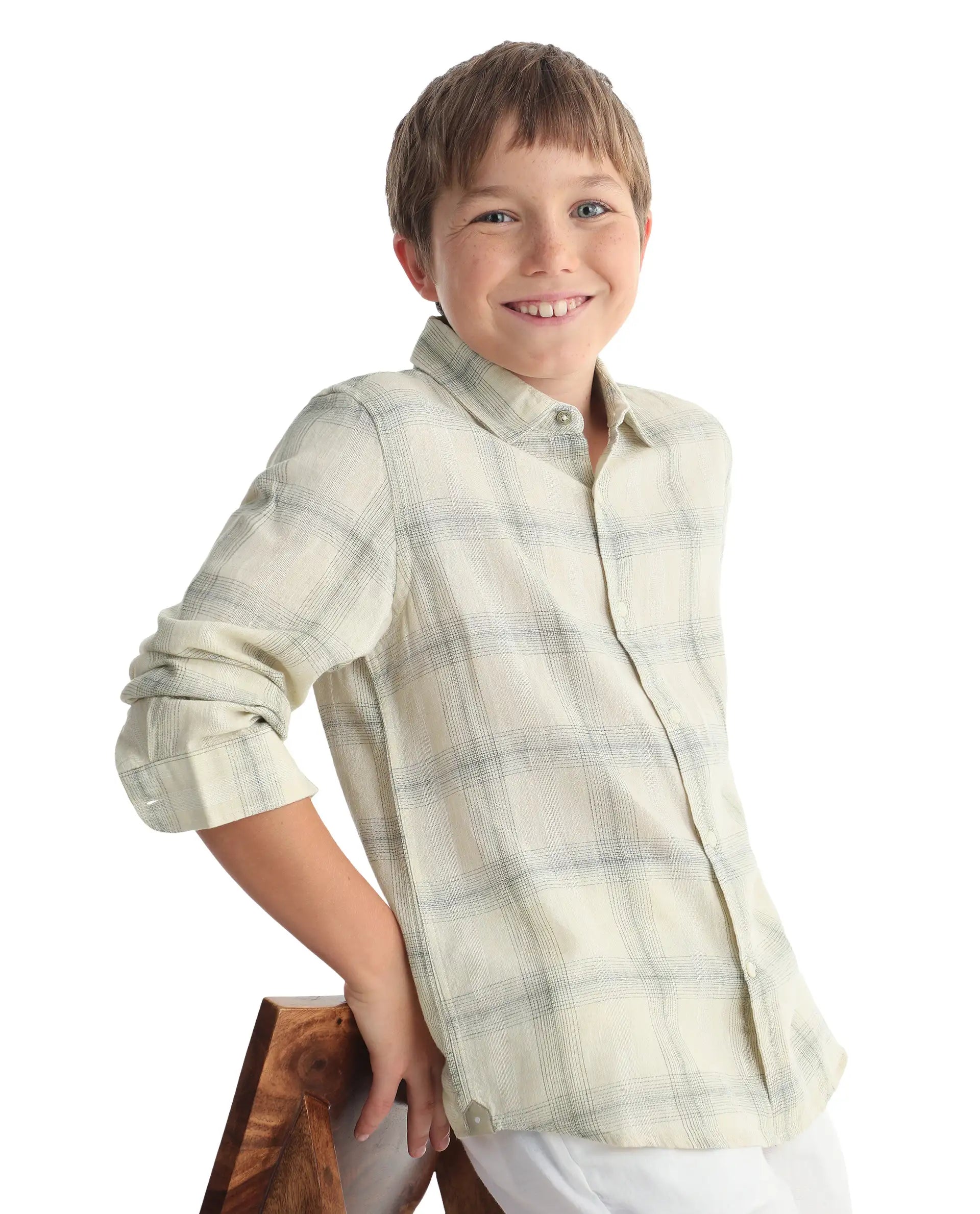 Rare Ones Kids Eamon-26 Yellow Linen Blend Button Closure Regular Fit Shirt