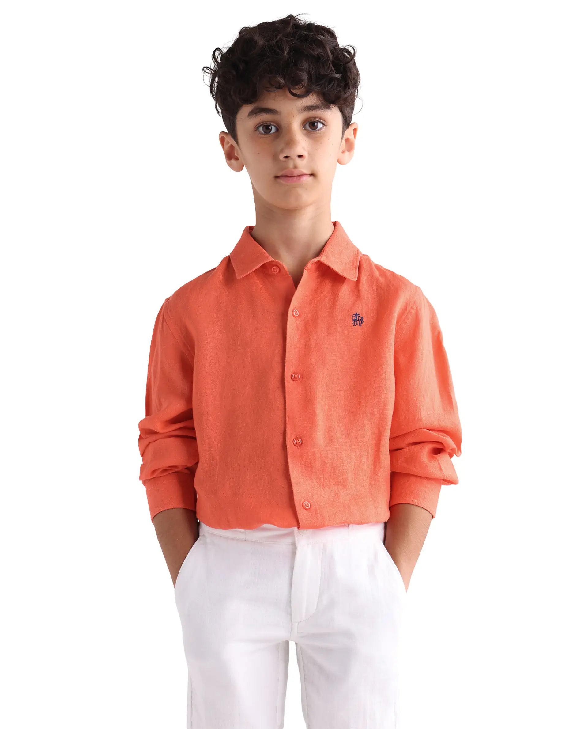 Rare Ones Kids Linot-Fs Red Linen Blend Button Closure Regular Fit Shirt