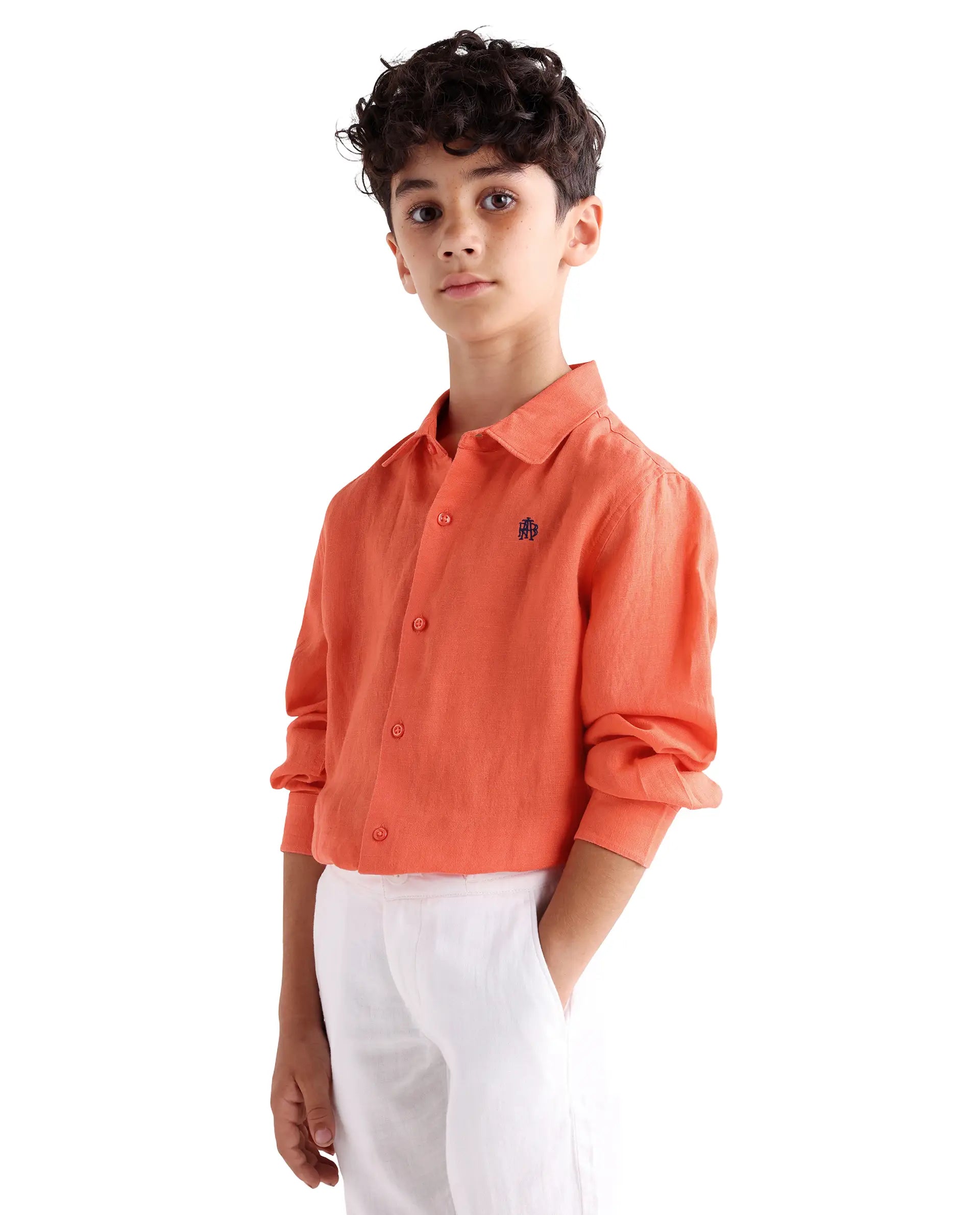 Rare Ones Kids Linot-Fs Red Linen Blend Button Closure Regular Fit Shirt