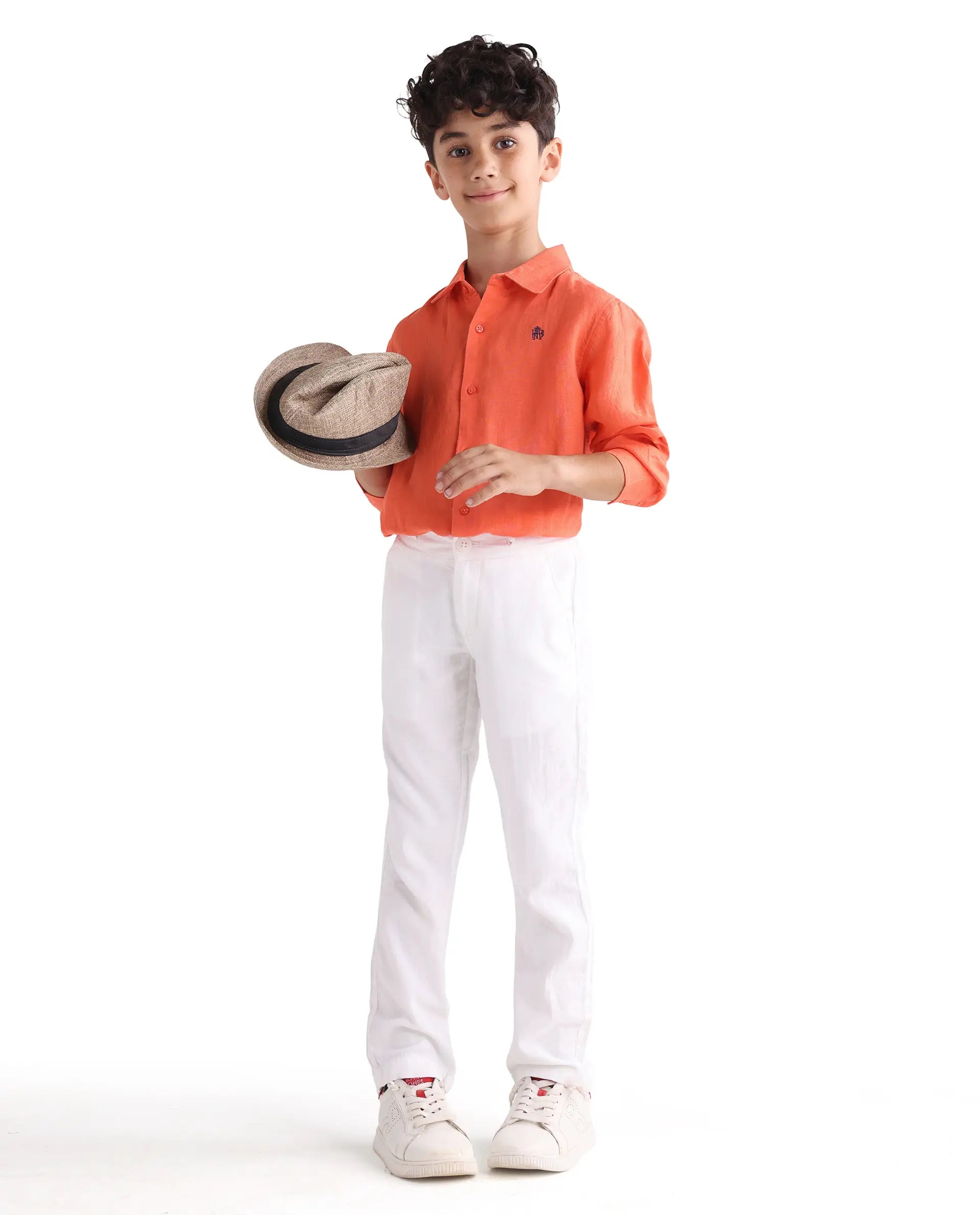 Rare Ones Kids Linot-Fs Red Linen Blend Button Closure Regular Fit Shirt