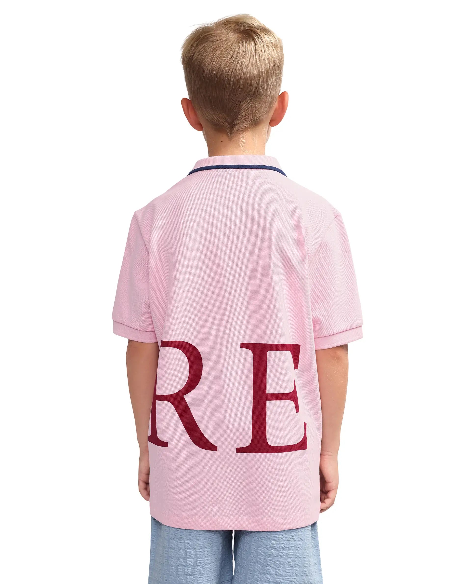 Rare Ones Kids Rovo Light Pink Cotton Button Closure Pigment Print Regular Fit Polo