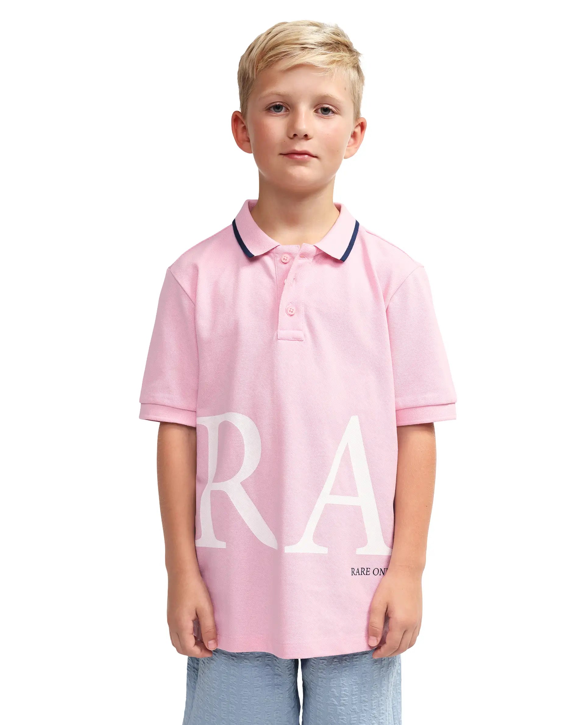 Rare Ones Kids Rovo Light Pink Cotton Button Closure Pigment Print Regular Fit Polo