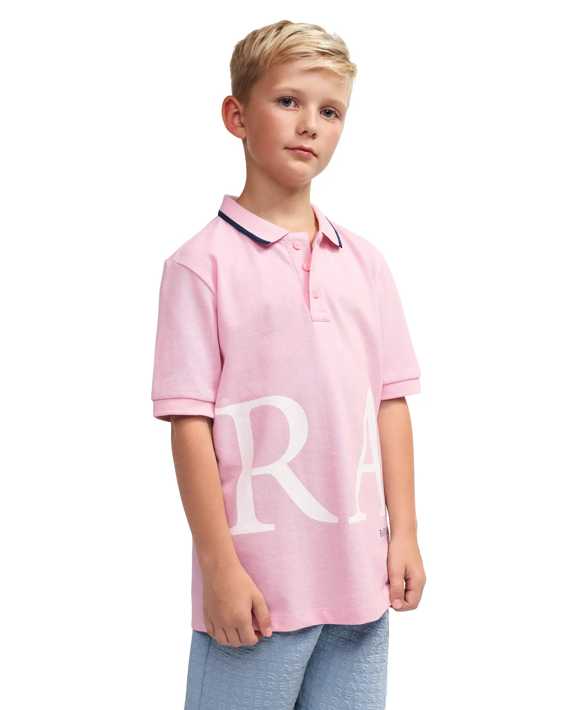 Rare Ones Kids Rovo Light Pink Cotton Button Closure Pigment Print Regular Fit Polo