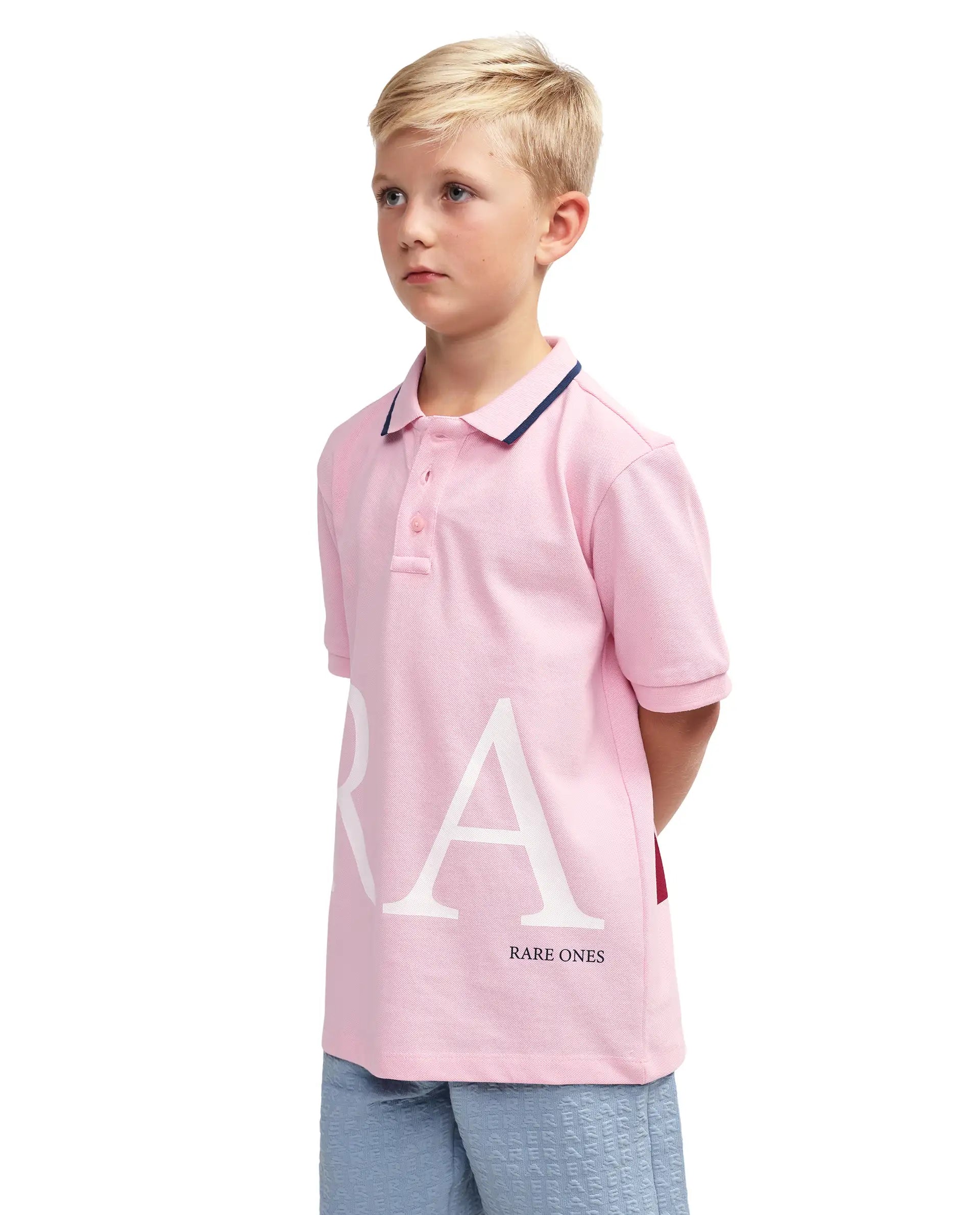 Rare Ones Kids Rovo Light Pink Cotton Button Closure Pigment Print Regular Fit Polo