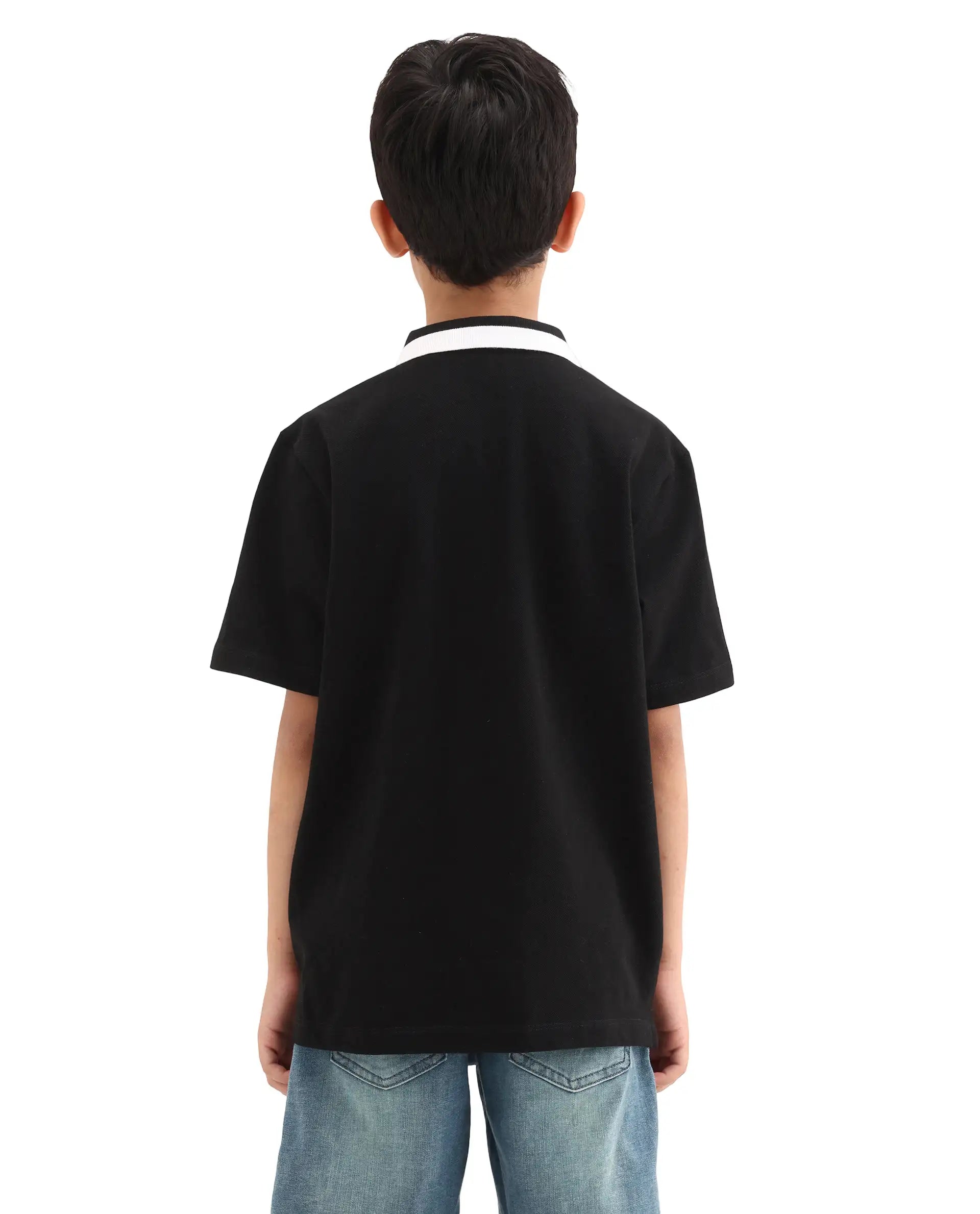 Rare Ones Kids Rino Black Cotton Zipper Closure Regular Fit Polo