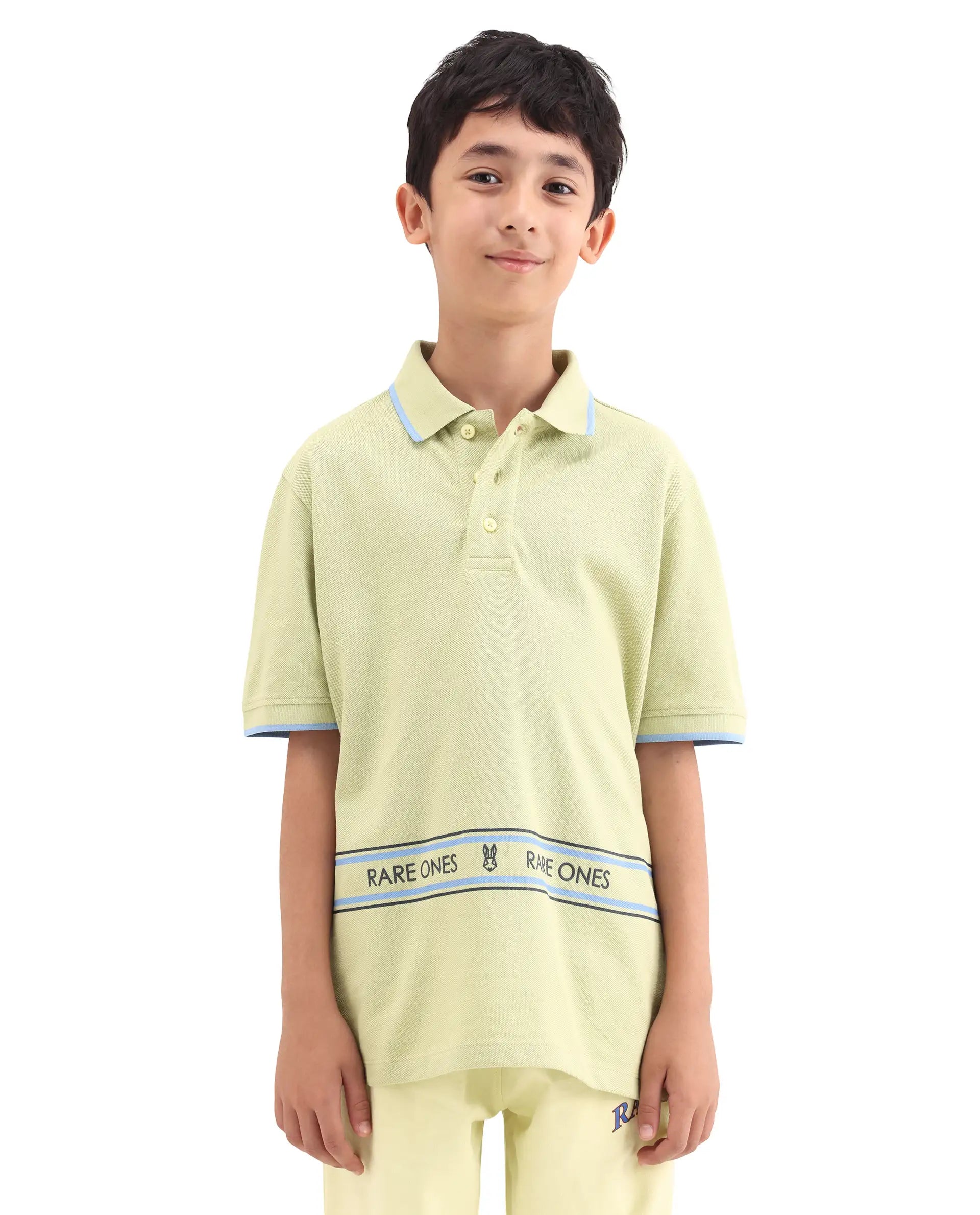 Rare Ones Kids Nael Fluorescent Yellow Cotton Button Closure Hd Print Regular Fit Polo