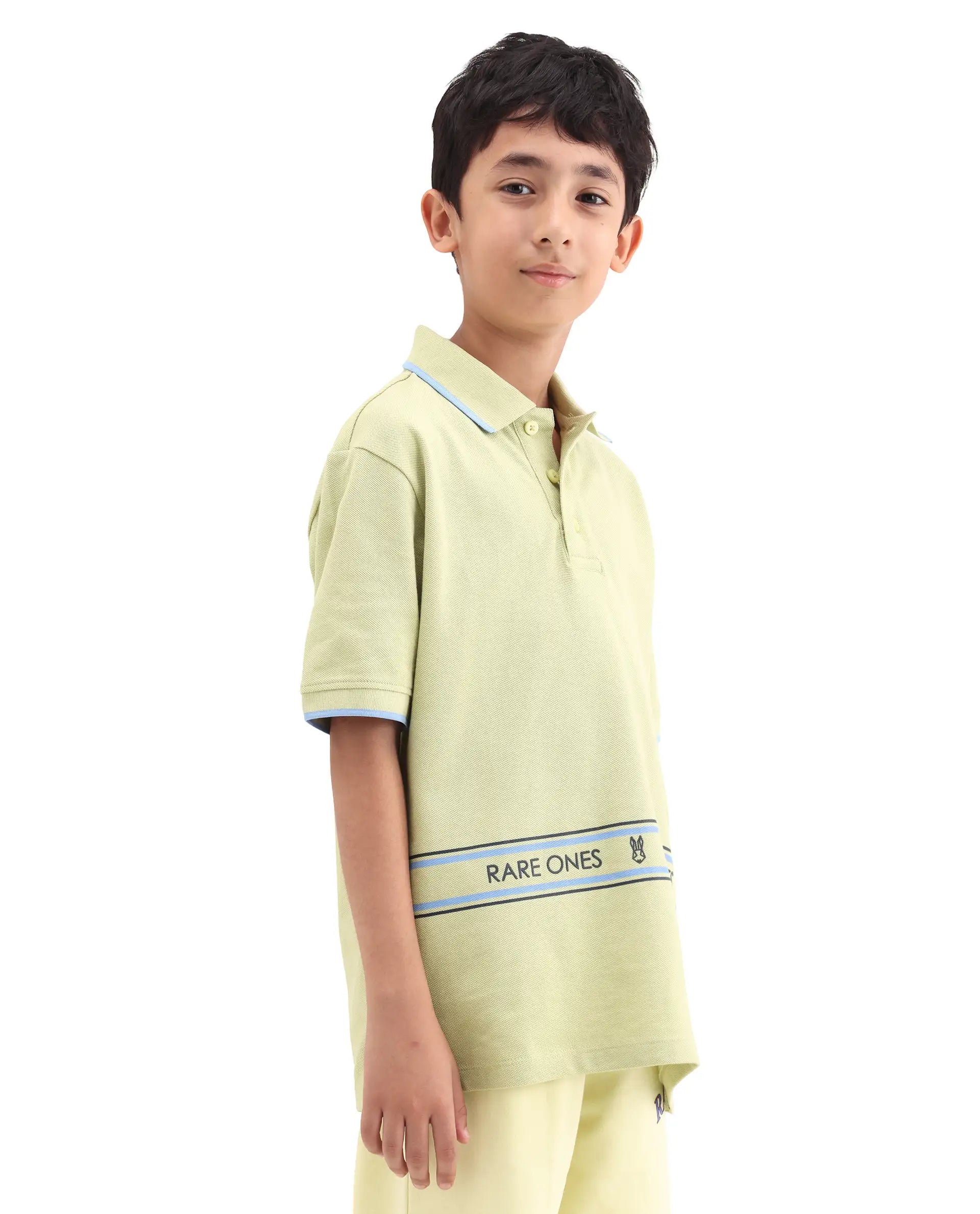 Rare Ones Kids Nael Fluorescent Yellow Cotton Button Closure Hd Print Regular Fit Polo