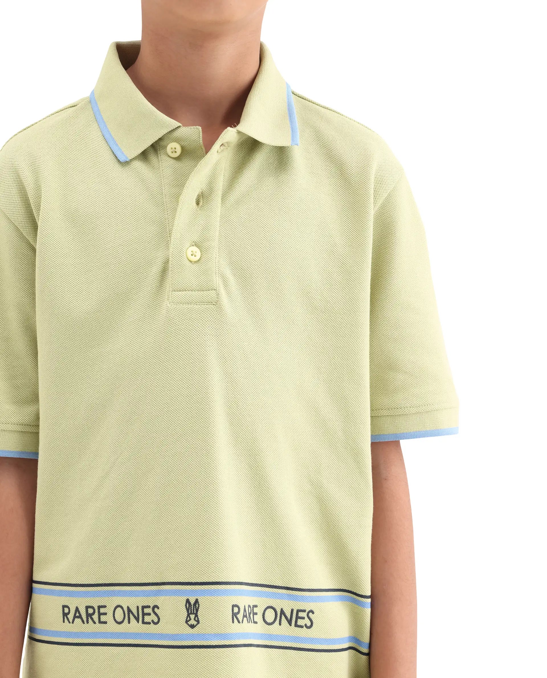 Rare Ones Kids Nael Fluorescent Yellow Cotton Button Closure Hd Print Regular Fit Polo