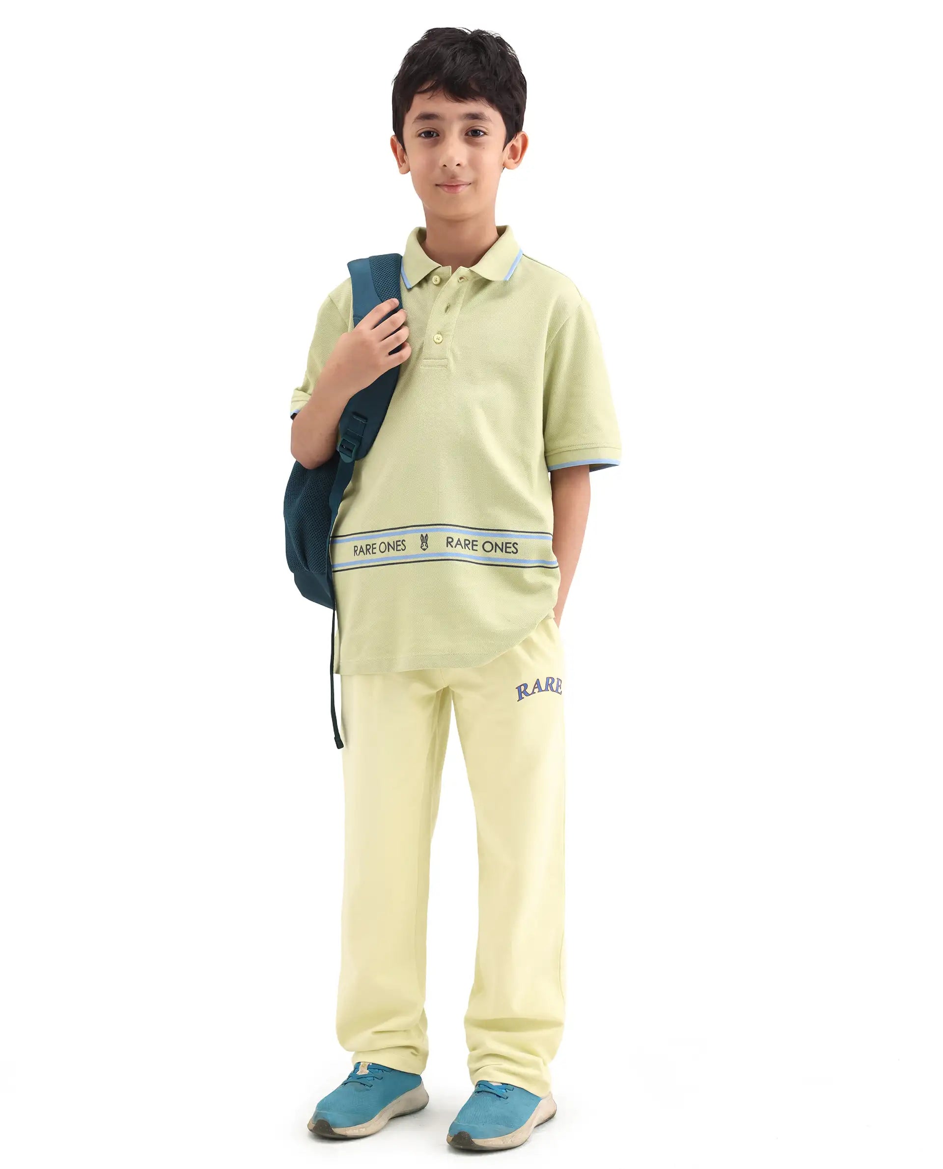Rare Ones Kids Nael Fluorescent Yellow Cotton Button Closure Hd Print Regular Fit Polo