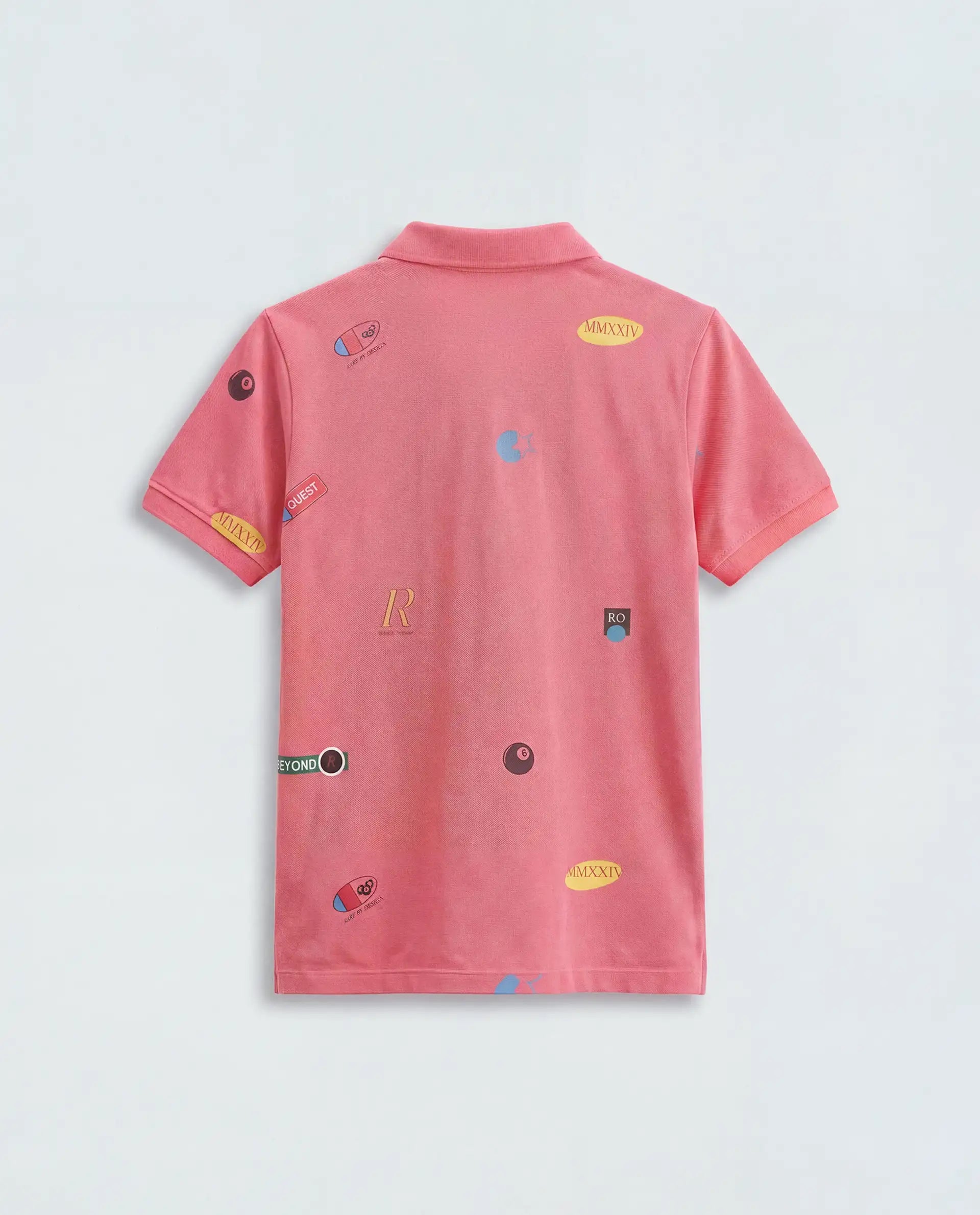Rare Ones Kids Rixo Orange Cotton Button Closure All Over Print Regular Fit Polo
