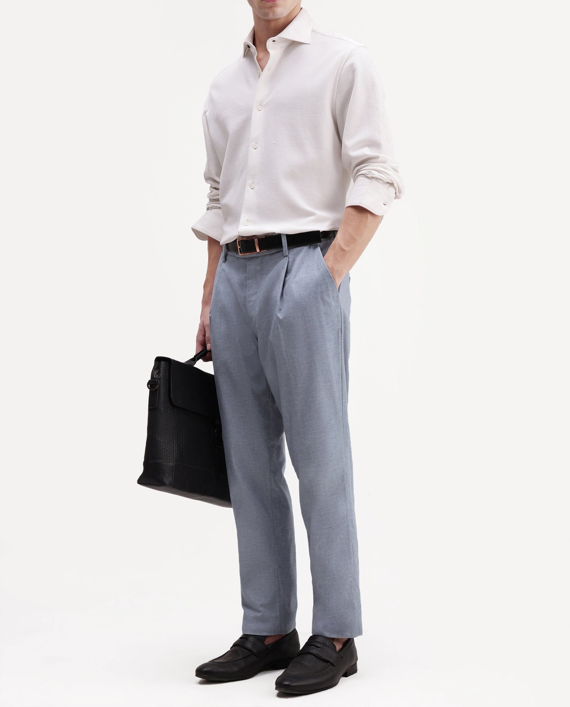 Rare Rabbit Men's Cami Light Blue Cotton Blend Fabric Regular Fit Plain Trouser