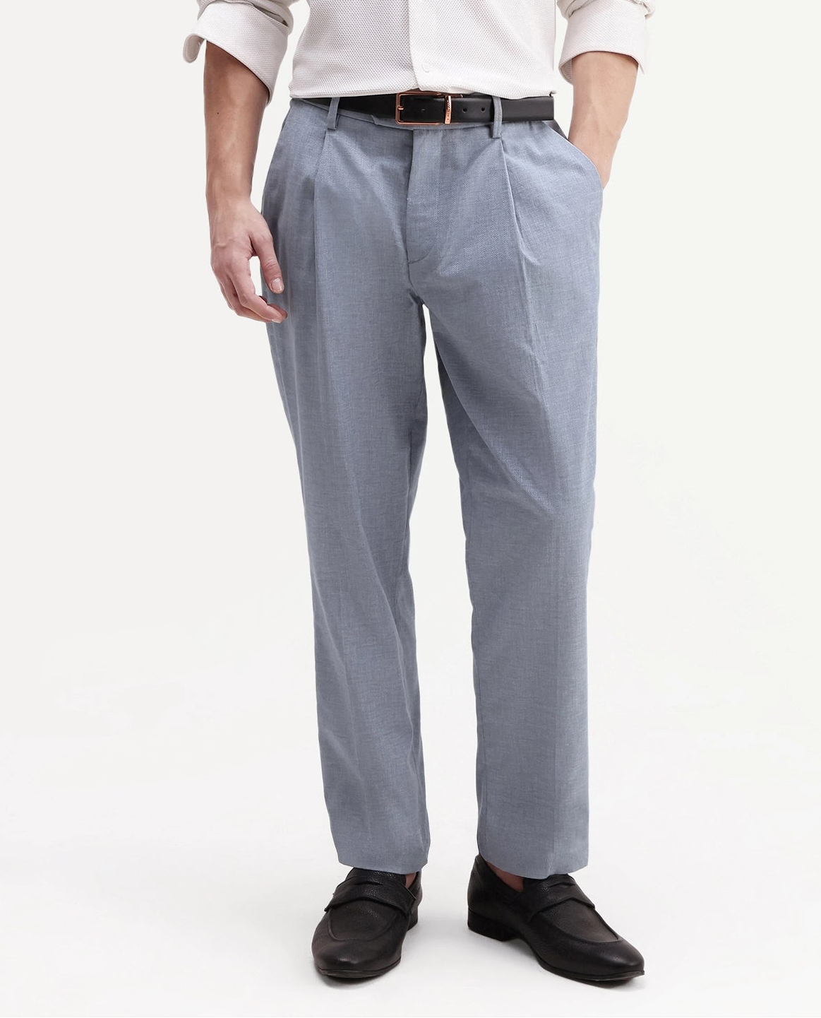Rare Rabbit Men's Cami Light Blue Cotton Blend Fabric Regular Fit Plain Trouser