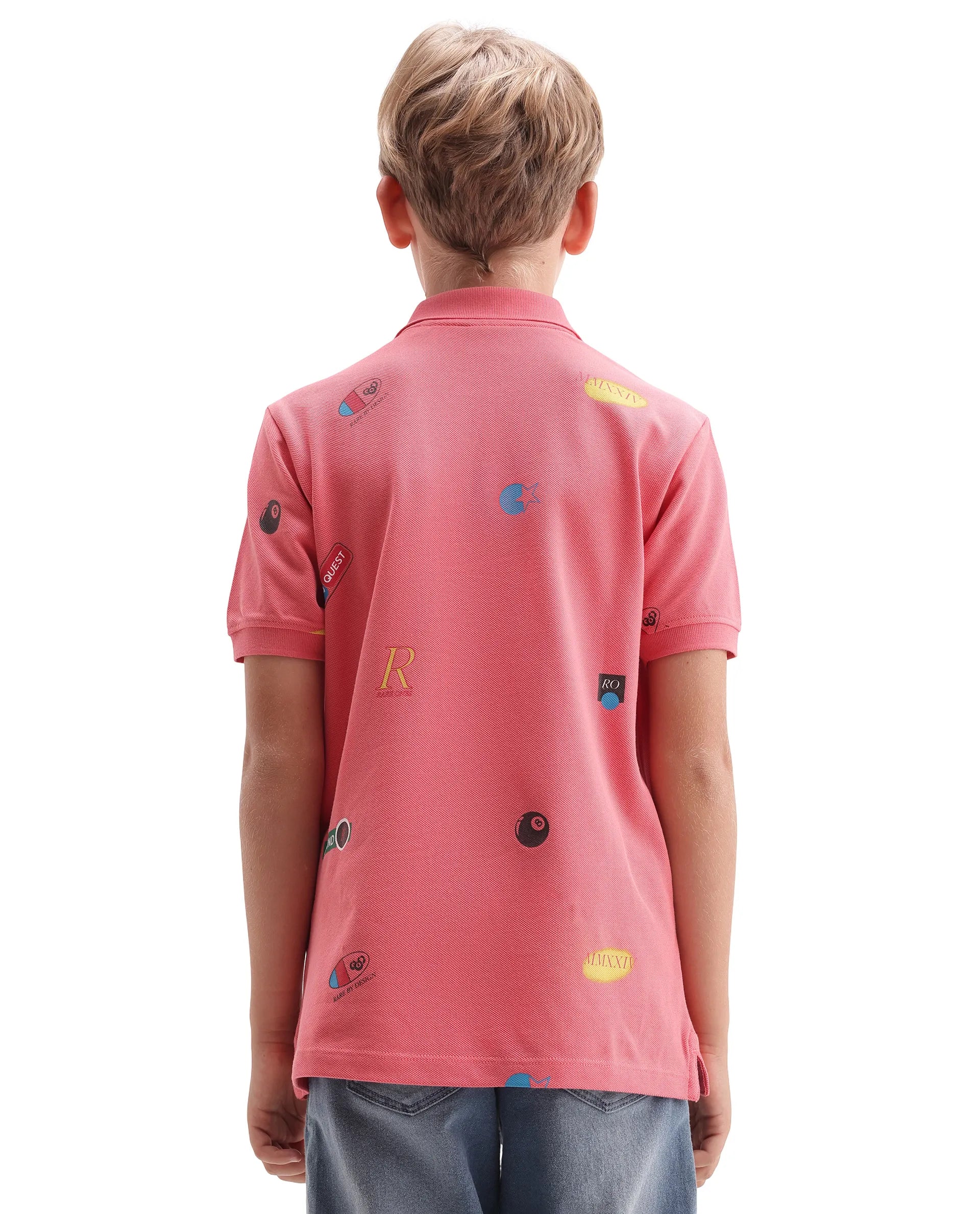 Rare Ones Kids Rixo Orange Cotton Button Closure All Over Print Regular Fit Polo