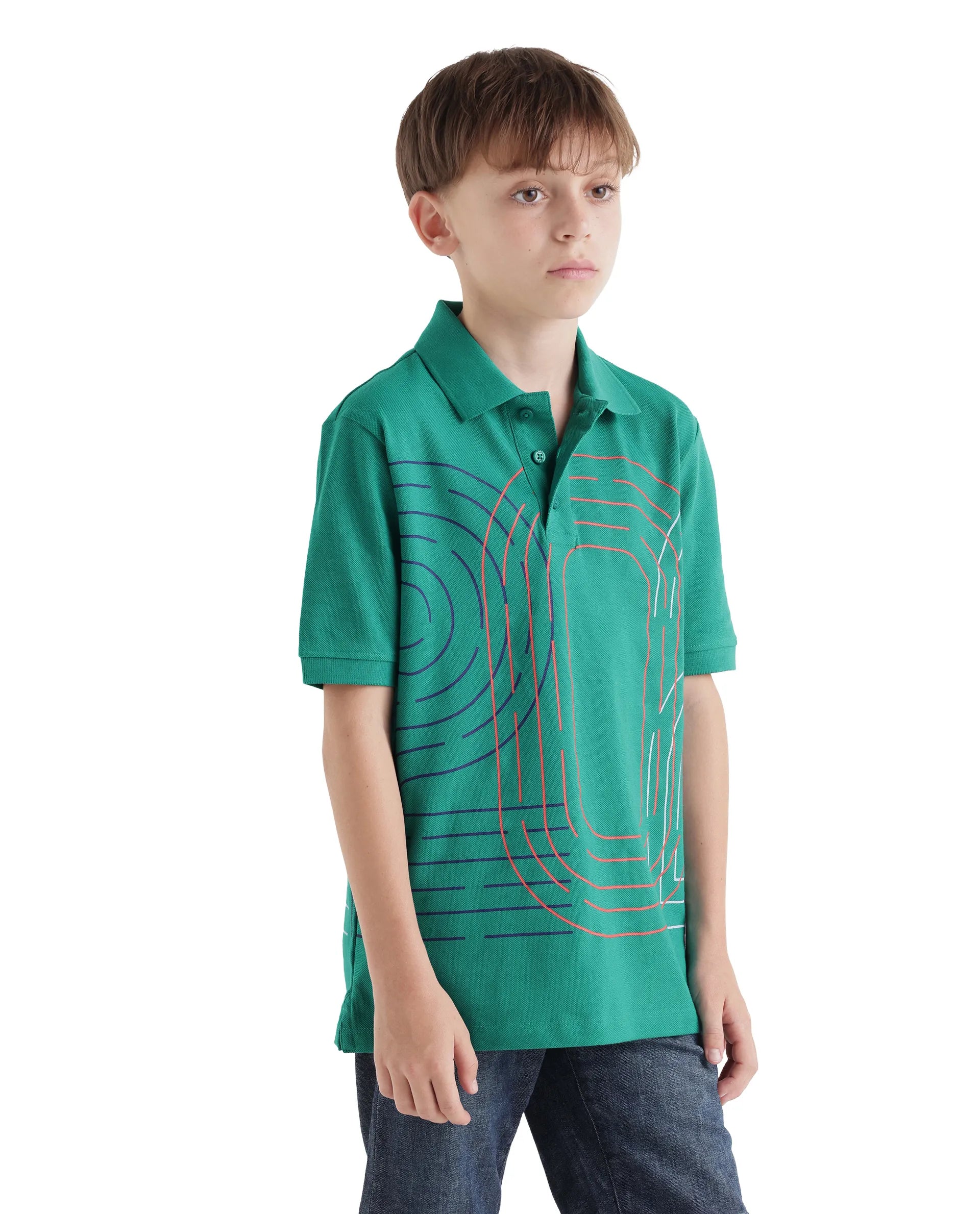 Rare Ones Kids Twen Green Cotton Button Closure Regular Fit Polo