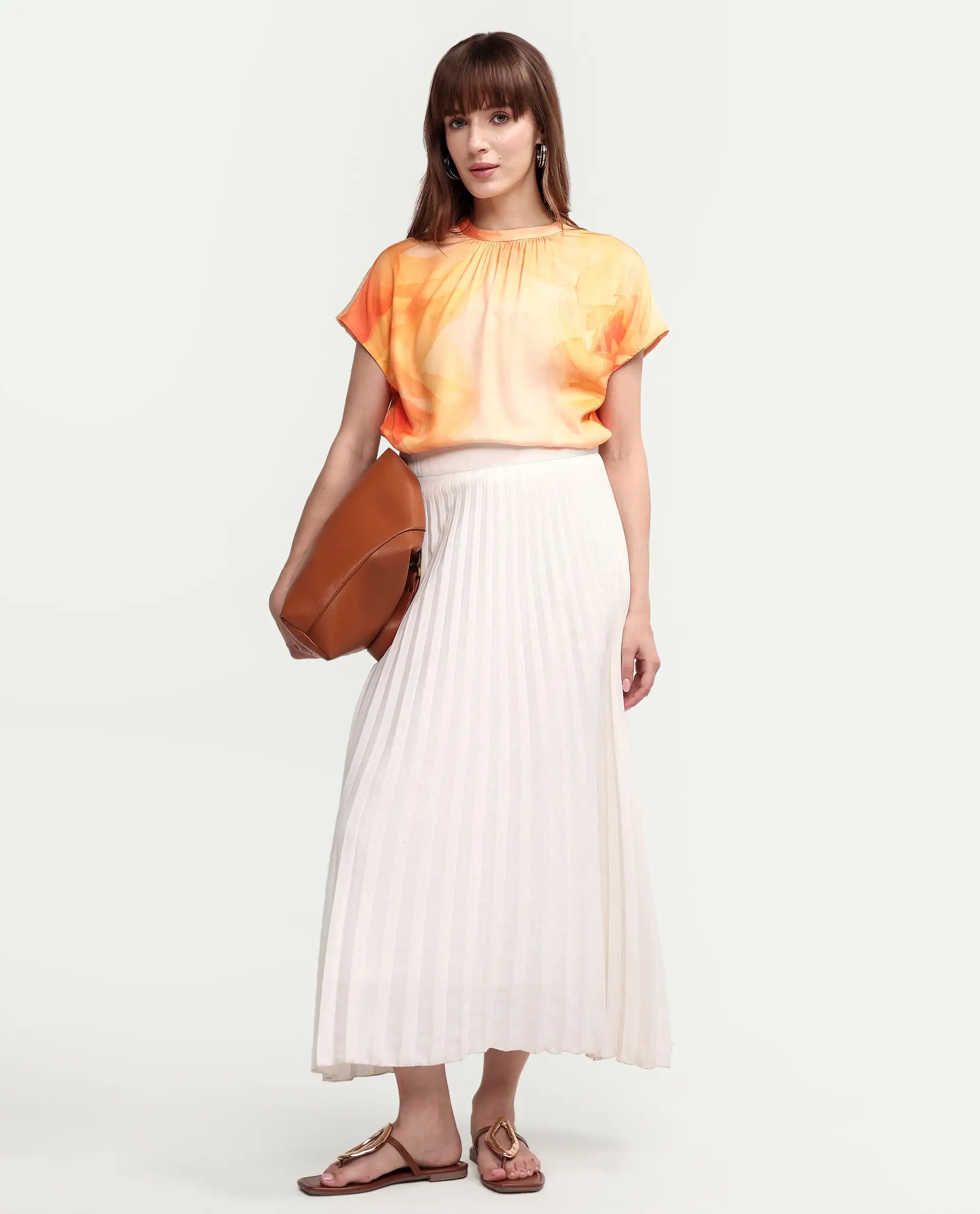 Rareism Women's Macxi Yellow Cotton Satin Half Sleeve Band Collar Regular Floral Print Top