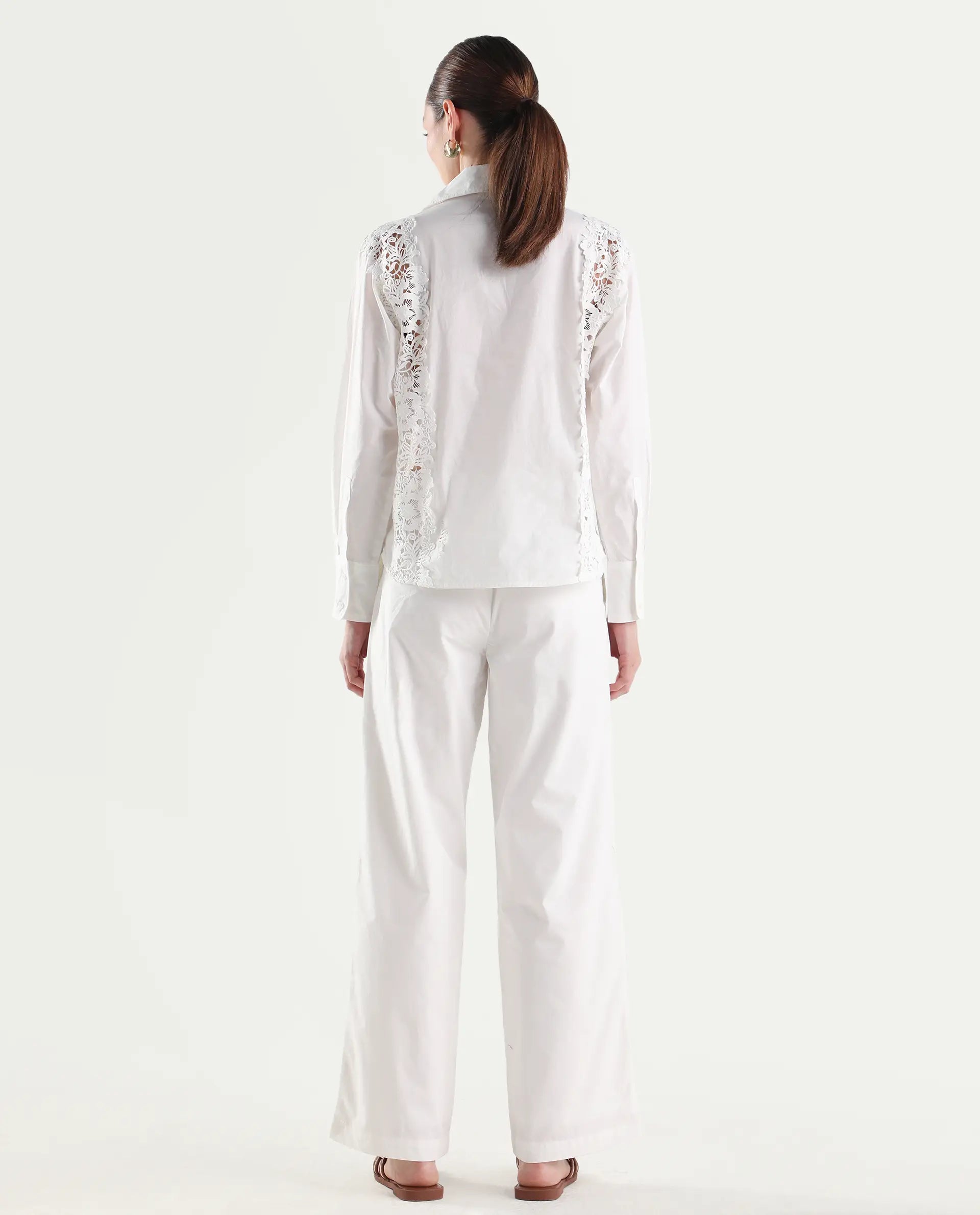 Rareism Women's Mysa-B Off White Cotton Straight Plain Trouser