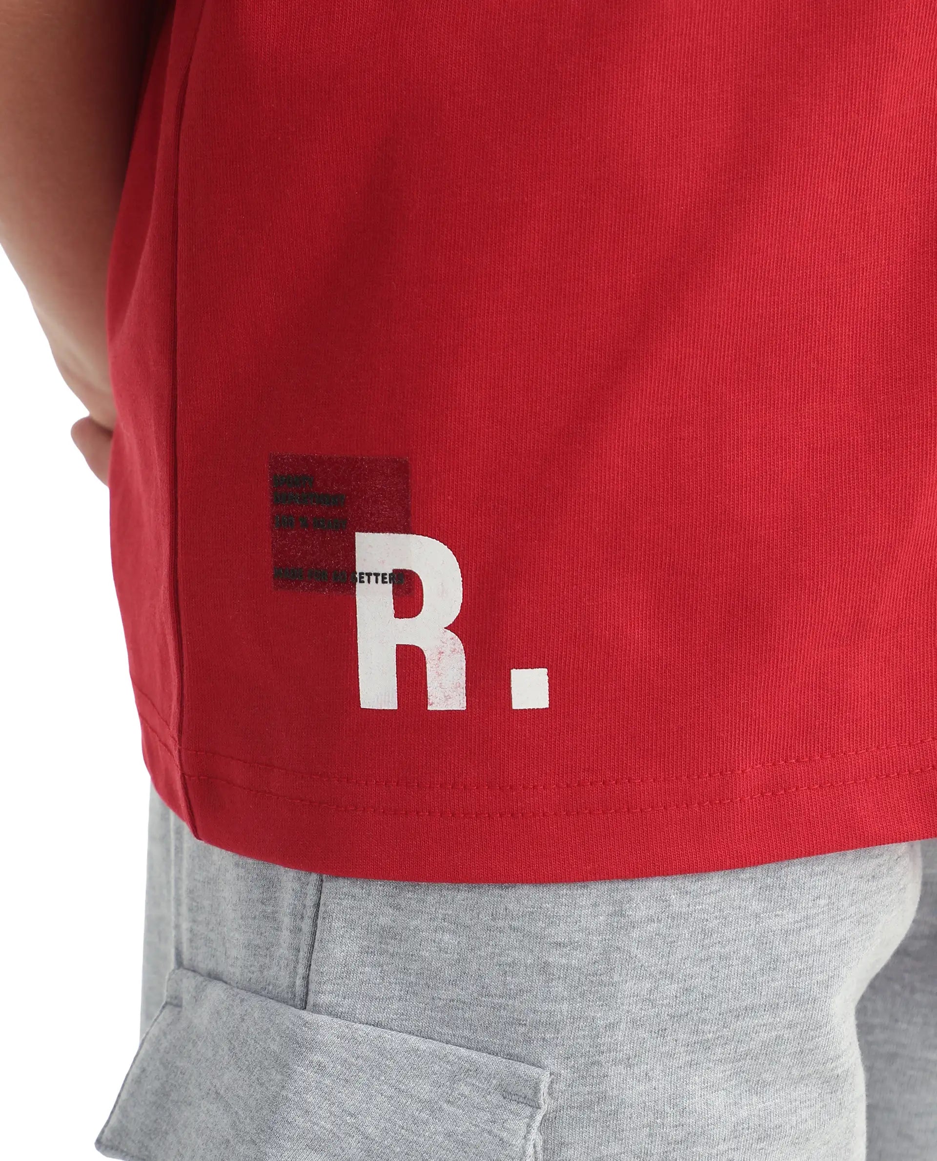 Rare Ones Kids Portz-26 Red Cotton Fabric Pull-On Closure Pigment Print Boxy Fit T-Shirt