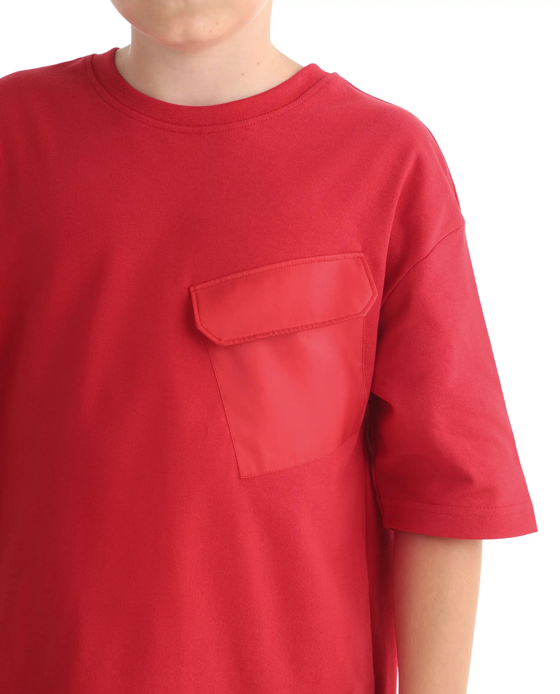 Rare Ones Kids Portz-26 Red Cotton Fabric Pull-On Closure Pigment Print Boxy Fit T-Shirt
